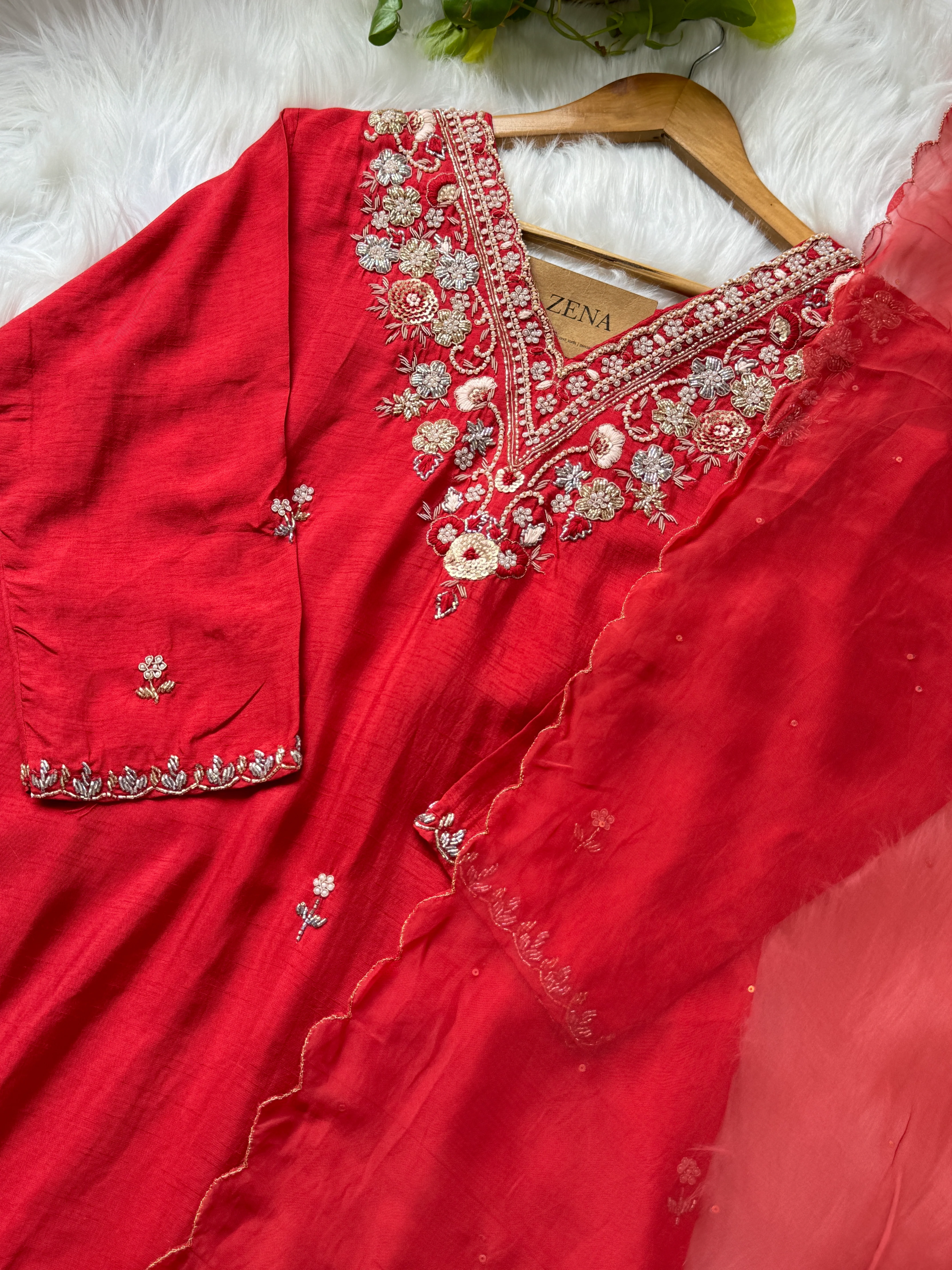 Pure Dola Silk Handwork Suit Elegant Craftsmanship, Effortless Festive Style - Image 4