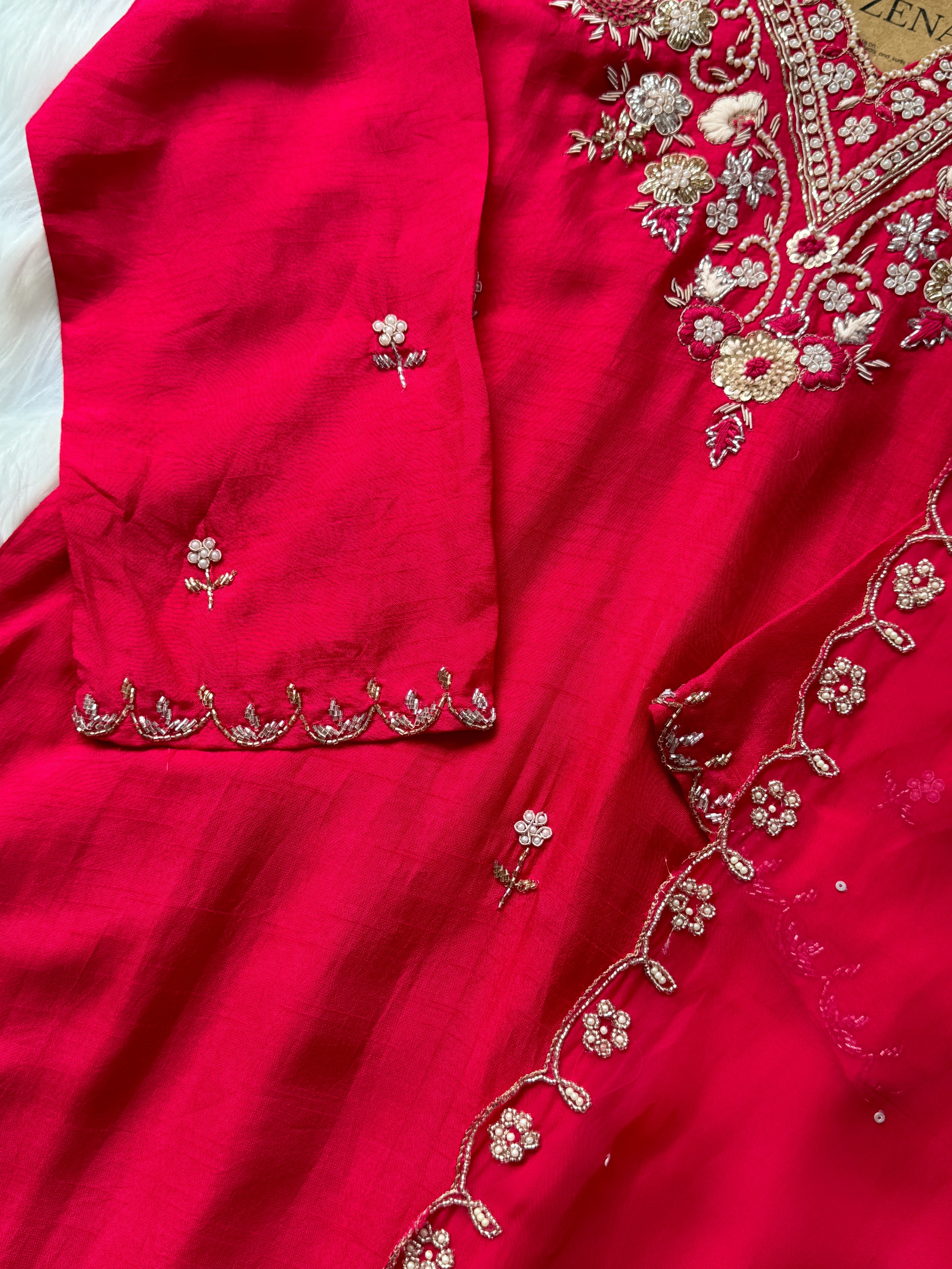 Pure Dola Silk Handwork Suit Elegant Craftsmanship, Effortless Festive Style - Image 6