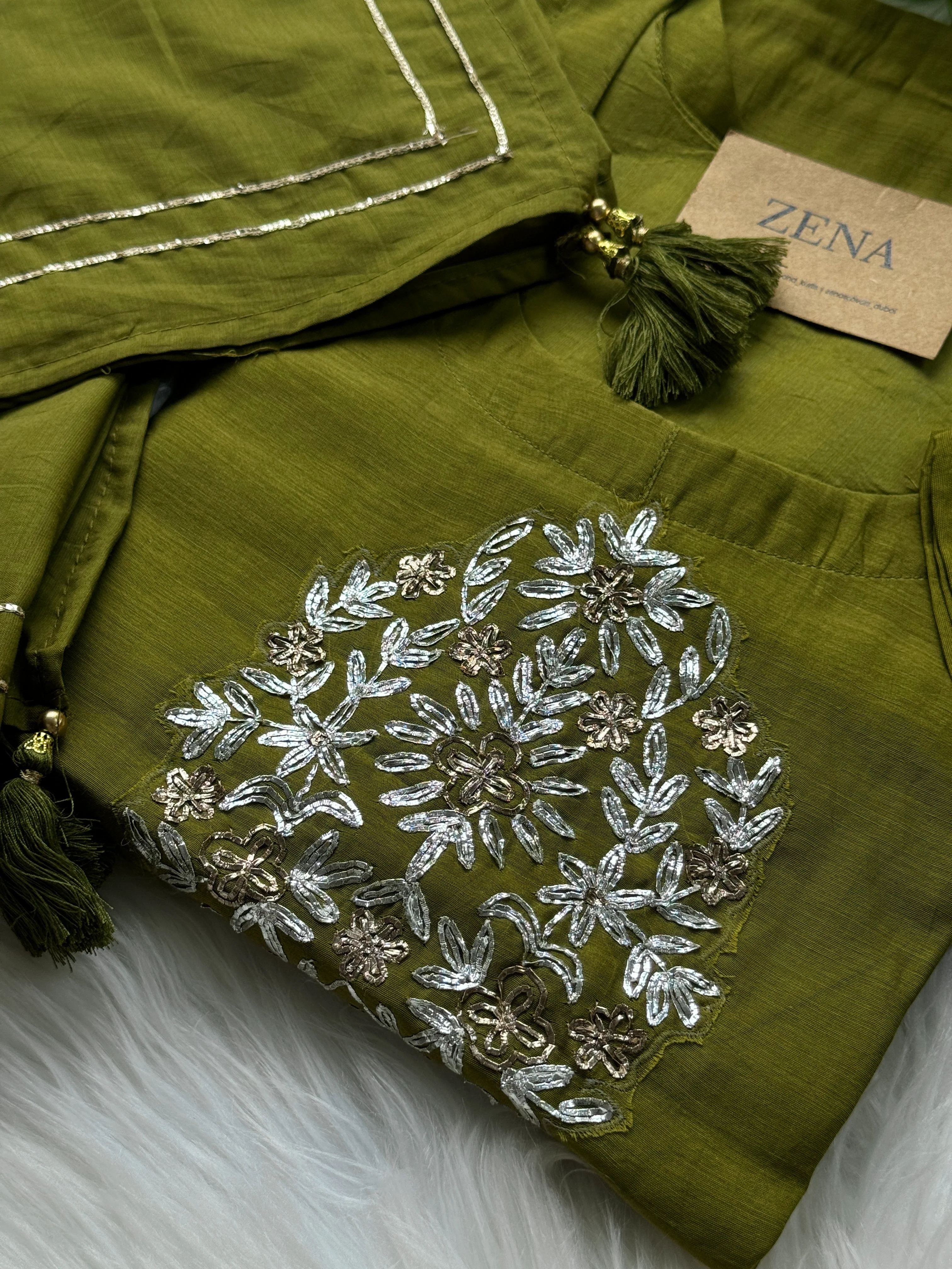 Pure Mul Chanderi Hand-Embroidered A-Line Kurti Set - Image 6