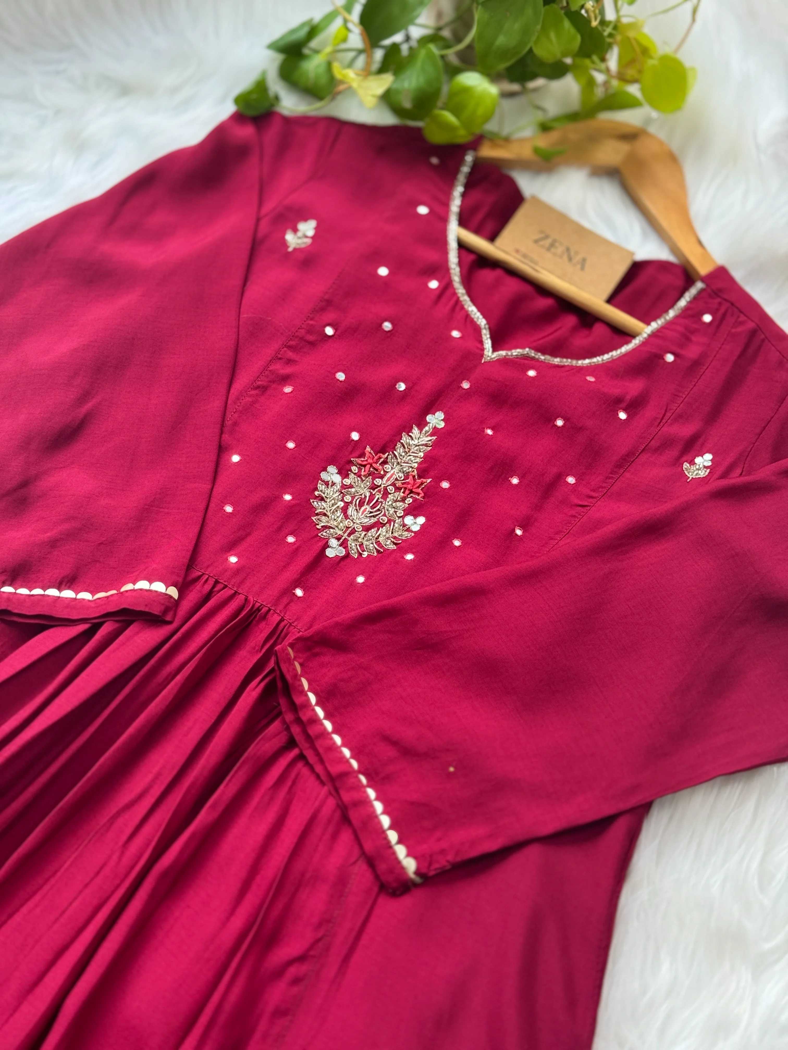 Pure Mul Chanderi Hand Work Anarkali Kurti Set β Classic Elegance, Effortlessly - Image 3