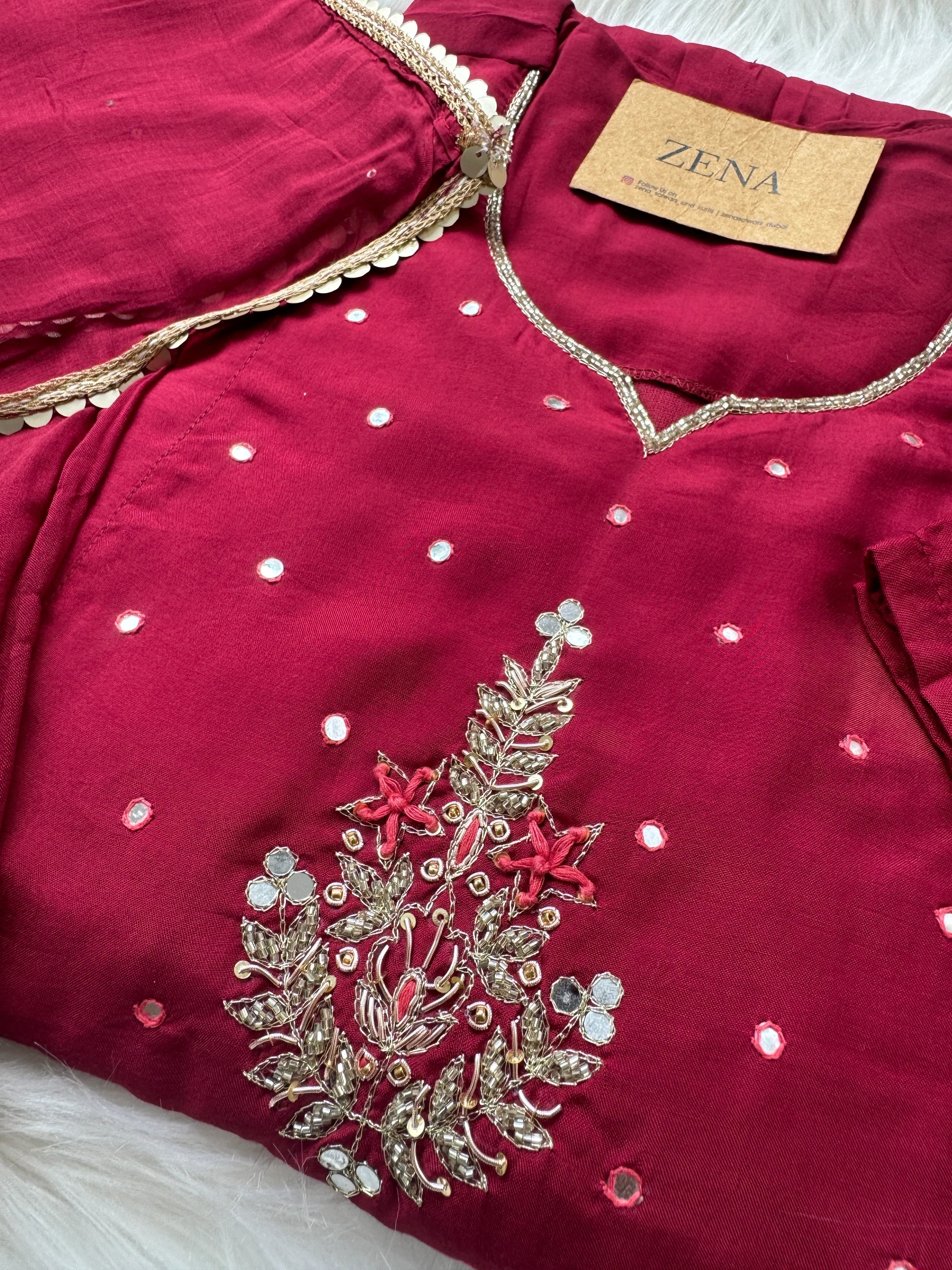 Pure Mul Chanderi Hand Work Anarkali Kurti Set β Classic Elegance, Effortlessly - Image 4