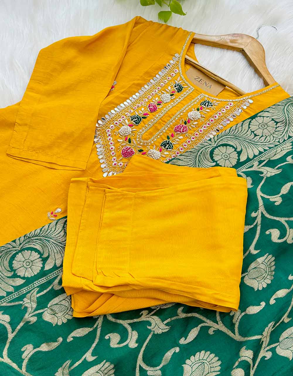 Dola Silk Handwork ready to wear Kurti Set with Banarasi Work Dupatta – A Regal Ensemble ✨ - Image 3