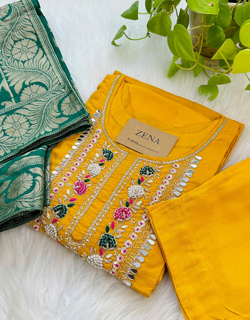 Dola Silk Handwork ready to wear Kurti Set with Banarasi Work Dupatta – A Regal Ensemble ✨ - Image 4