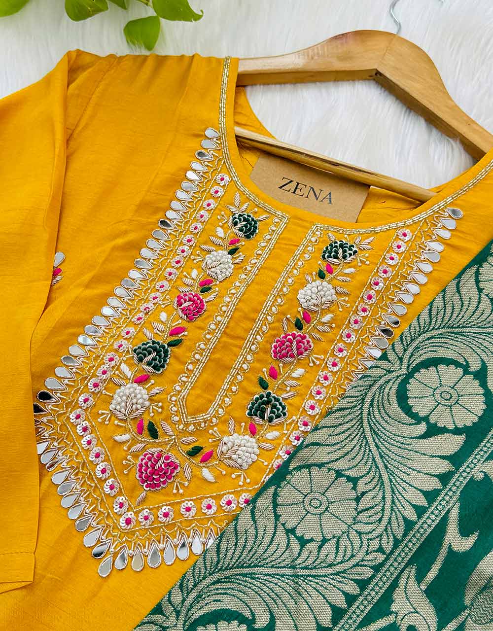 Dola Silk Handwork ready to wear Kurti Set with Banarasi Work Dupatta – A Regal Ensemble ✨ - Image 5