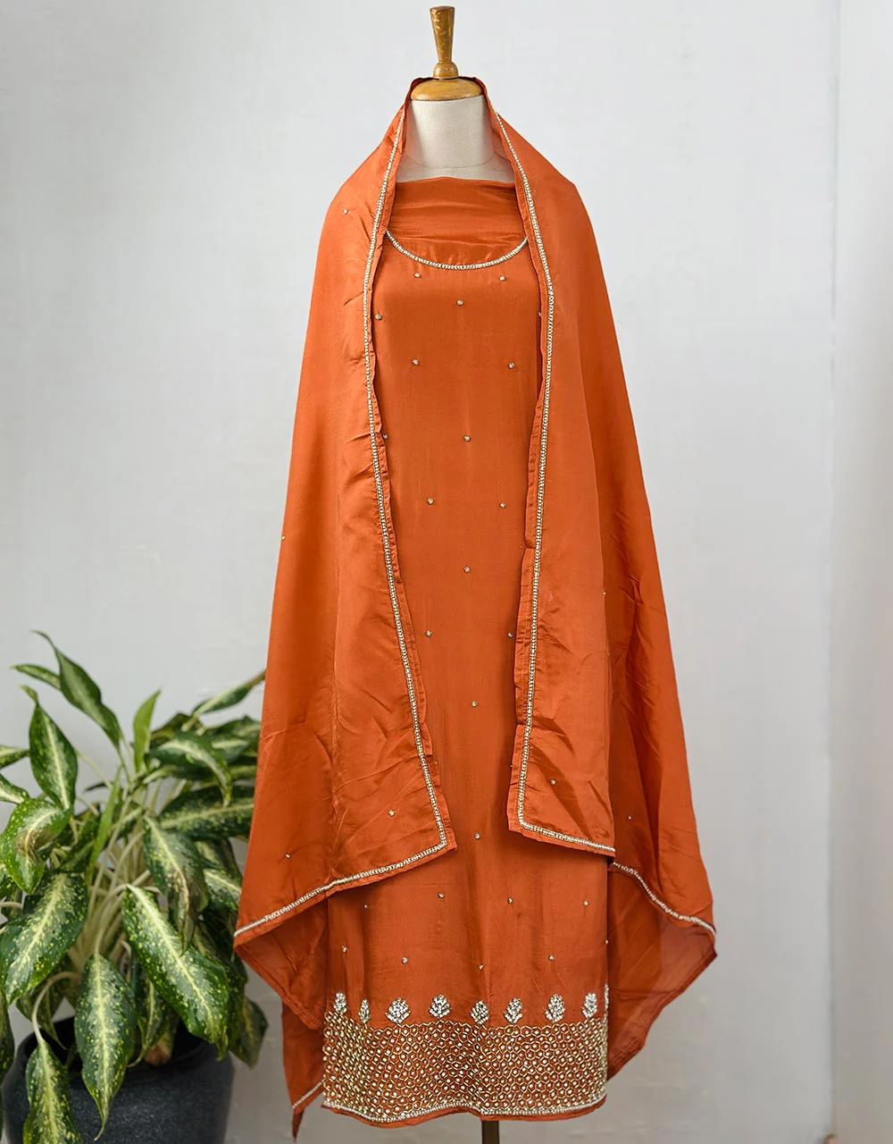 Unstitched Pure Crepe Party Wear Suit โ Elegant Handwork Perfection ๐ - Image 12