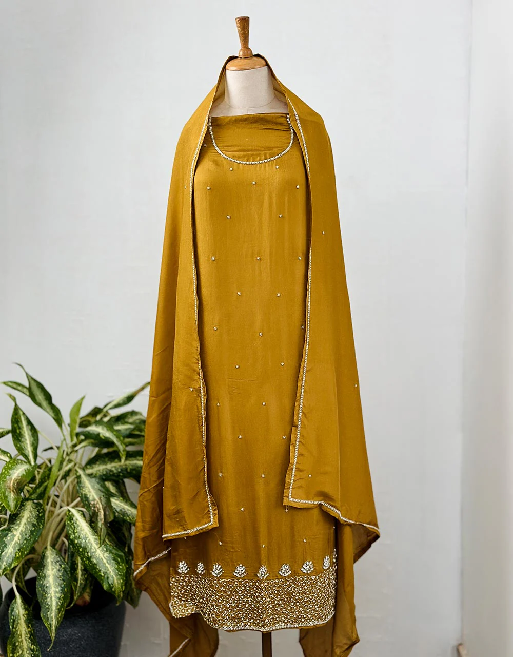 Unstitched Pure Crepe Party Wear Suit โ Elegant Handwork Perfection ๐ - Image 14