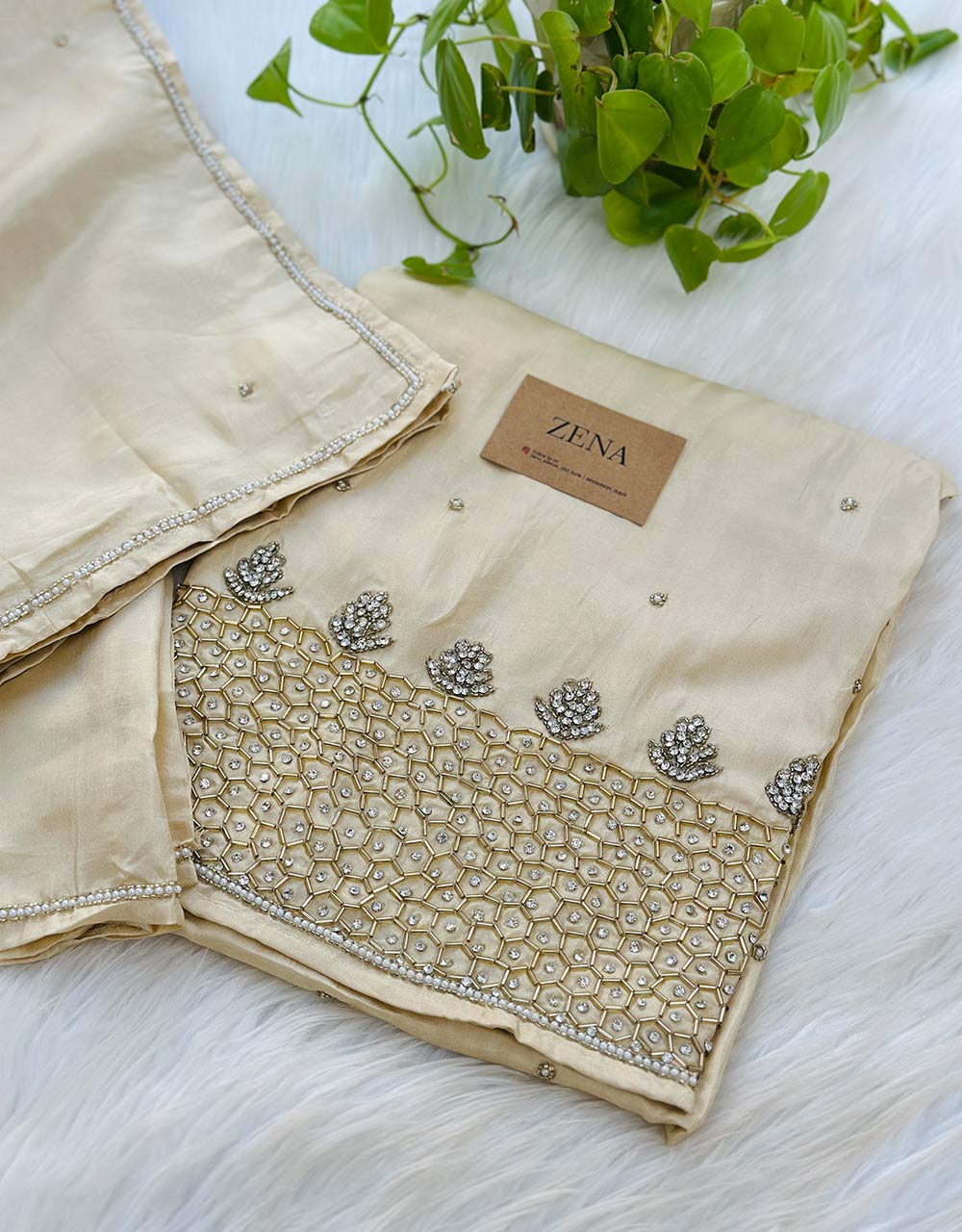 Unstitched Pure Crepe Party Wear Suit โ Elegant Handwork Perfection ๐ - Image 2