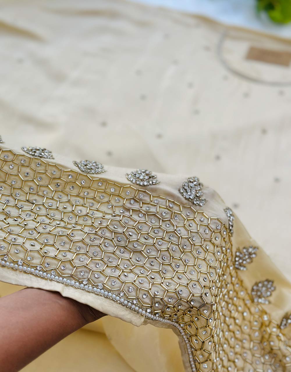 Unstitched Pure Crepe Party Wear Suit โ Elegant Handwork Perfection ๐ - Image 6