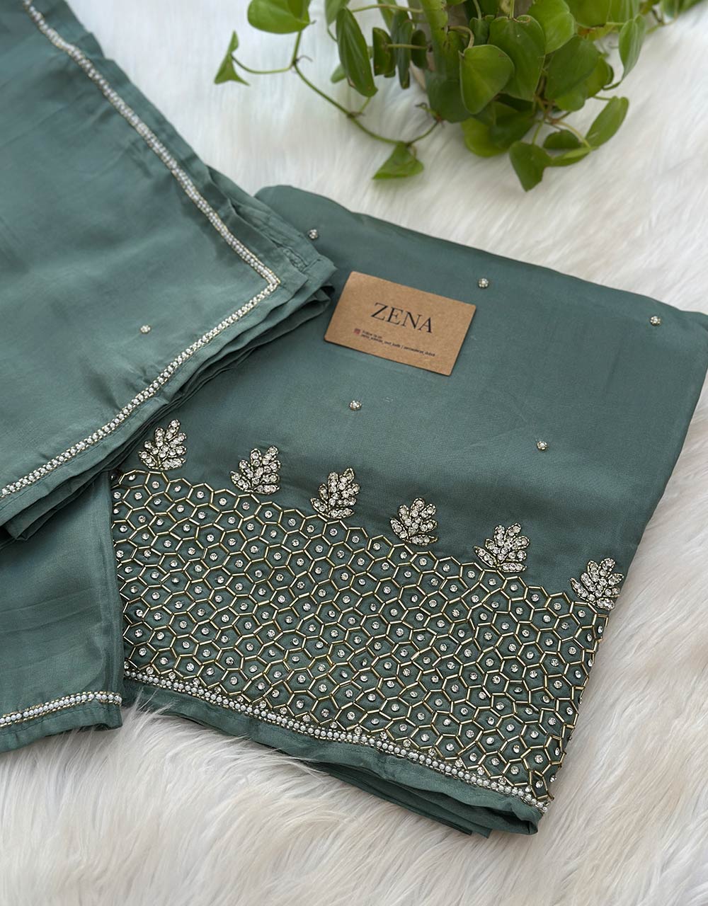 Unstitched Pure Crepe Party Wear Suit โ Elegant Handwork Perfection ๐ - Image 7