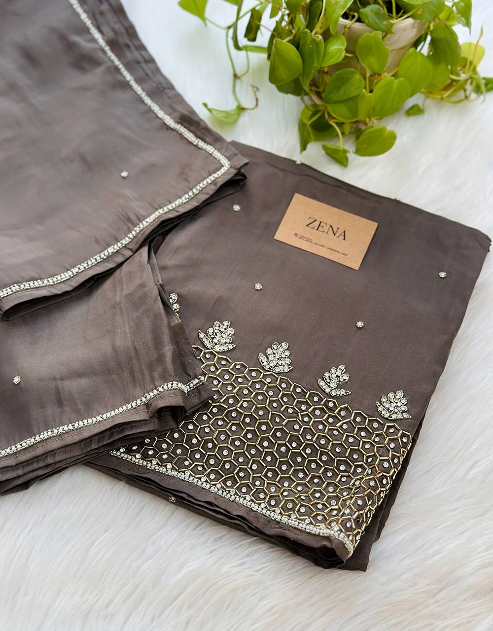 Unstitched Pure Crepe Party Wear Suit โ Elegant Handwork Perfection ๐ - Image 9