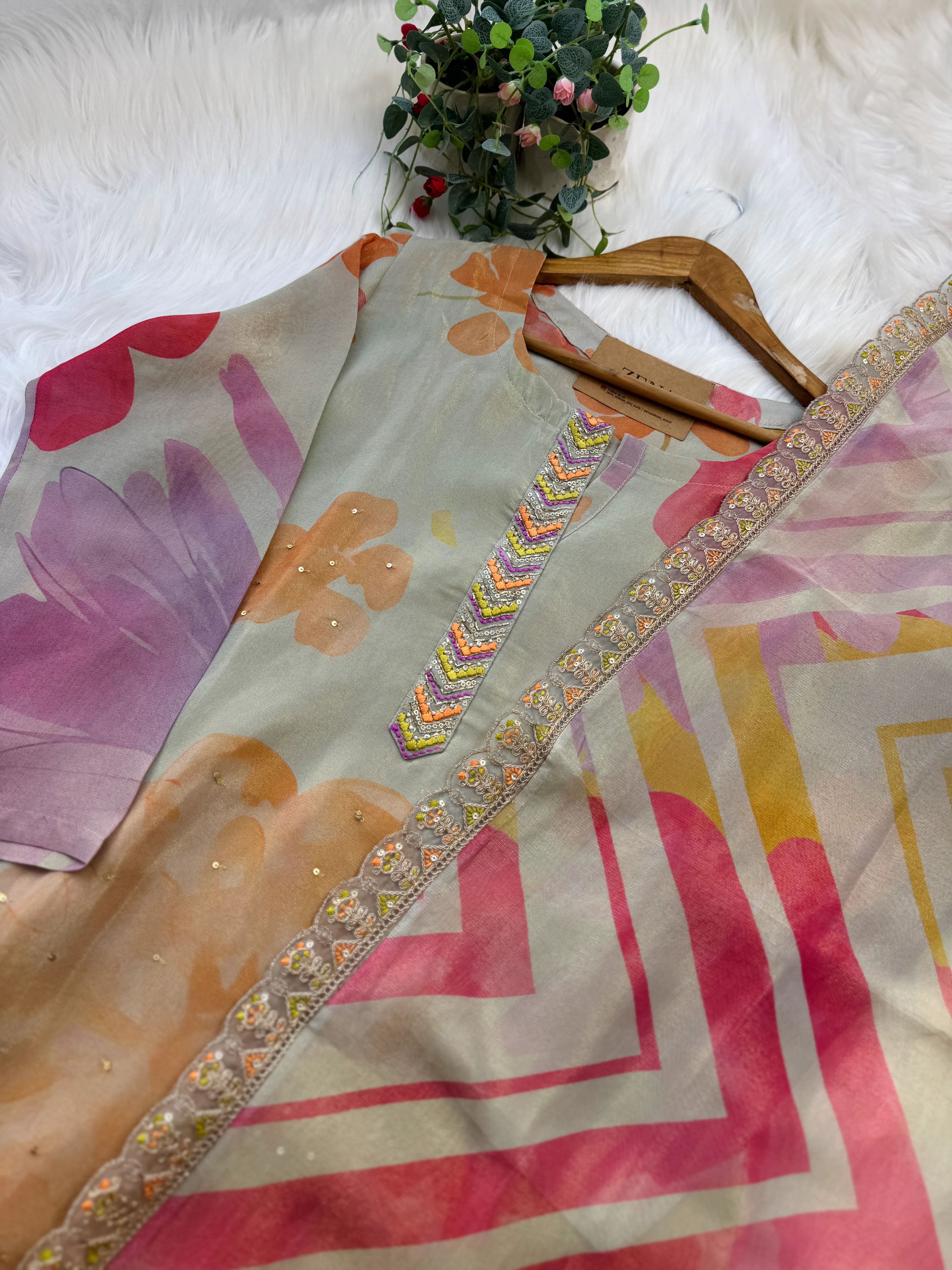 Pure Tissue Silk Hand-Detailed Kurti Set ✨ - Image 4