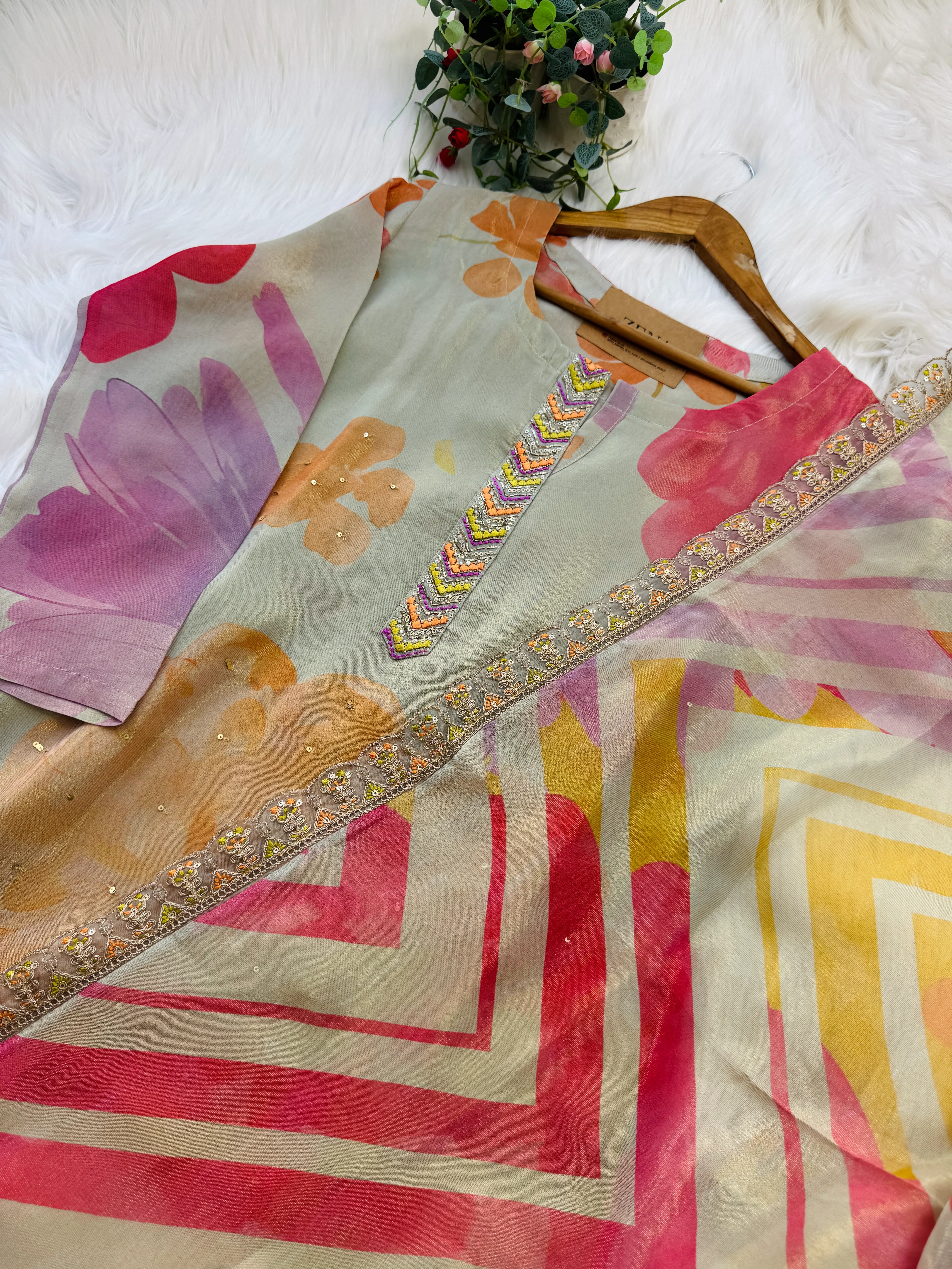 Pure Tissue Silk Hand-Detailed Kurti Set ✨ - Image 5