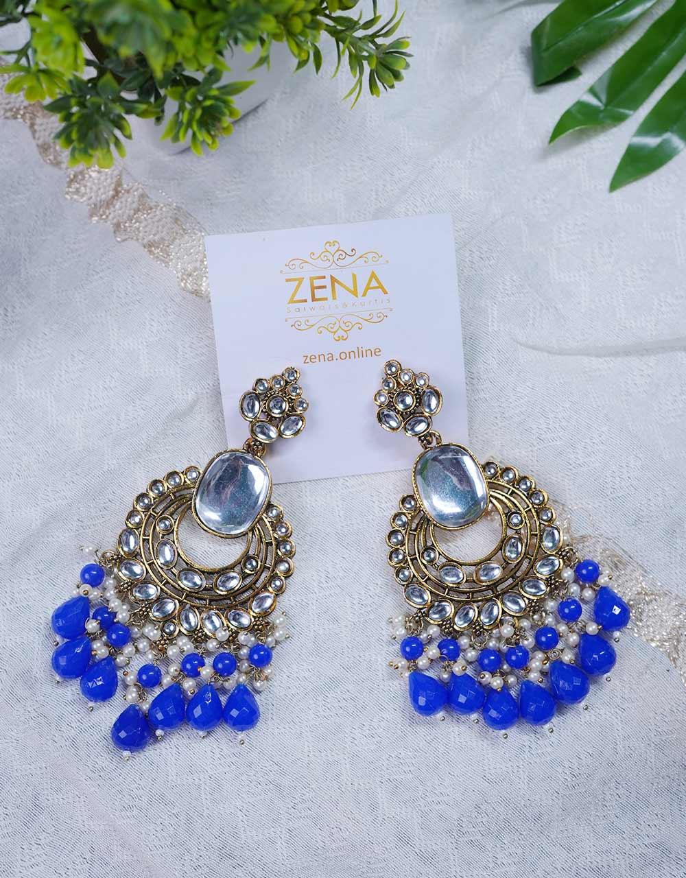 Elegant Gold-Plated Kundan Earrings with Ruby Beads and Pearl Drops💫 - Image 3