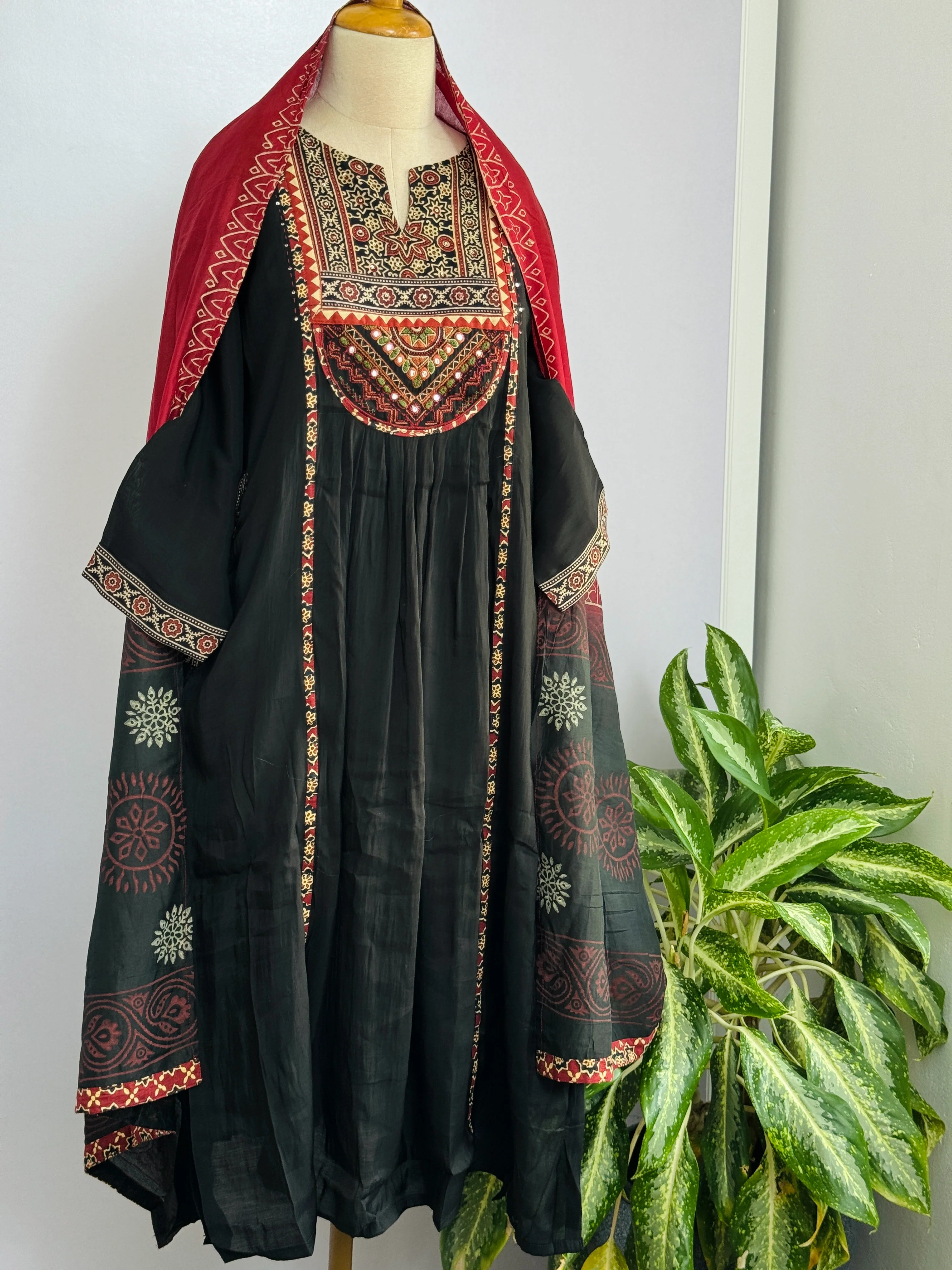 Ajrakh Printed Embroidered Anarkali Set β Modal Muslin Silk with Plazo Pants - Image 2