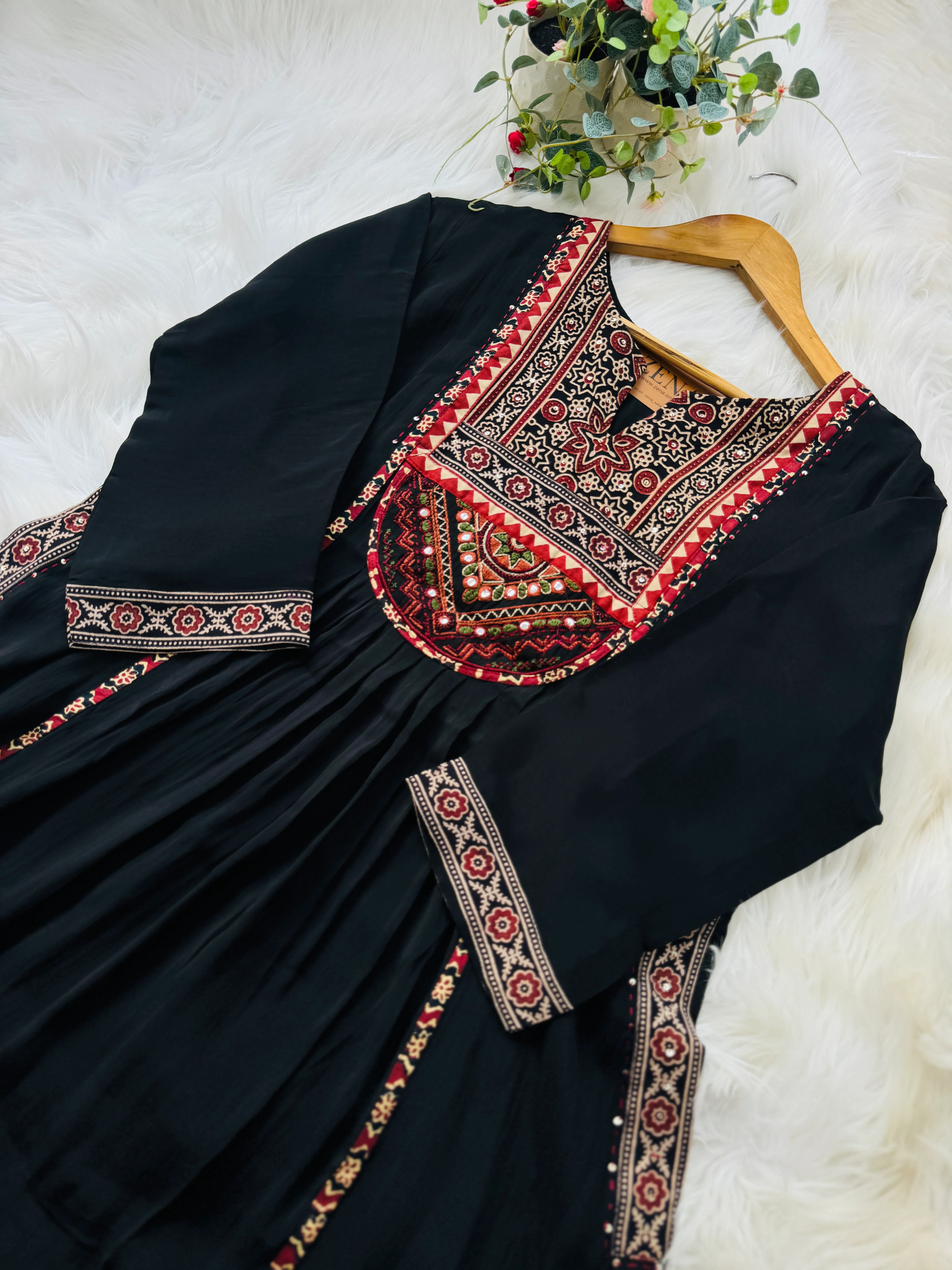 Ajrakh Printed Embroidered Anarkali Set β Modal Muslin Silk with Plazo Pants - Image 3