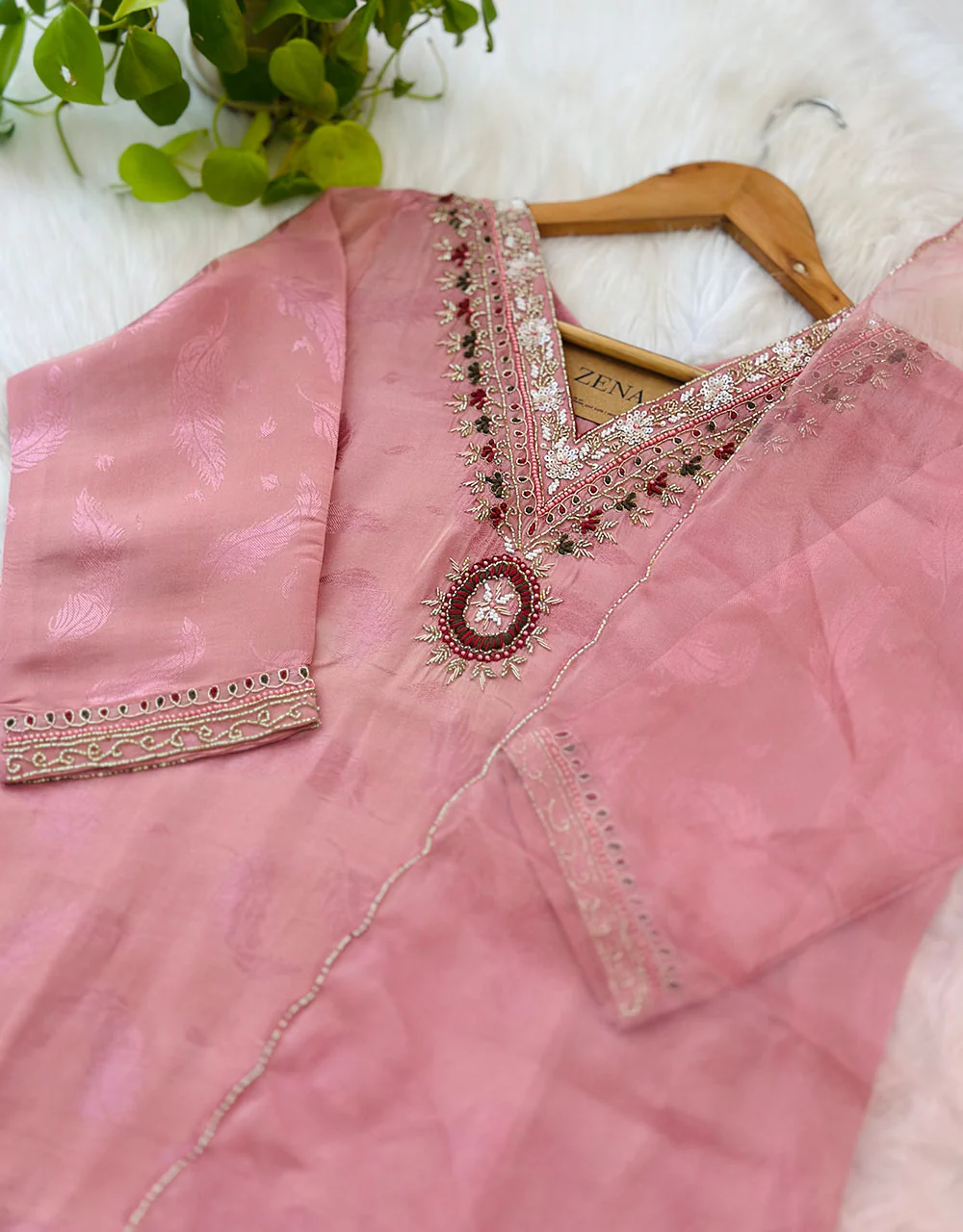 Ready-to-Wear Tissue Silk Handwork Kurti Set β Elegance in Every Detail β¨