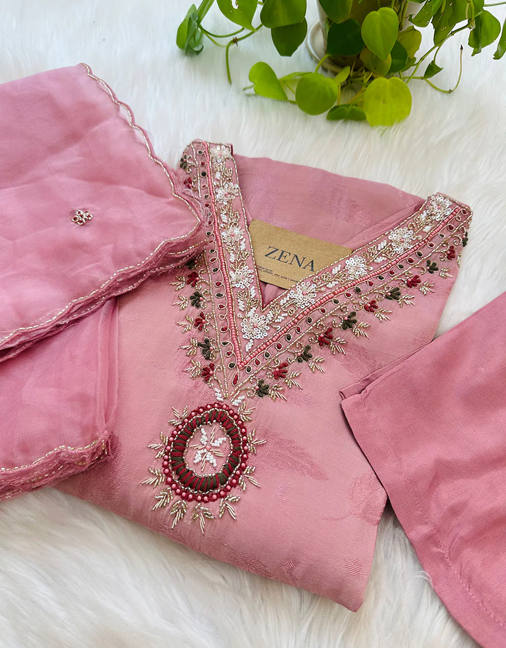 Ready-to-Wear Tissue Silk Handwork Kurti Set β Elegance in Every Detail β¨ - Image 3