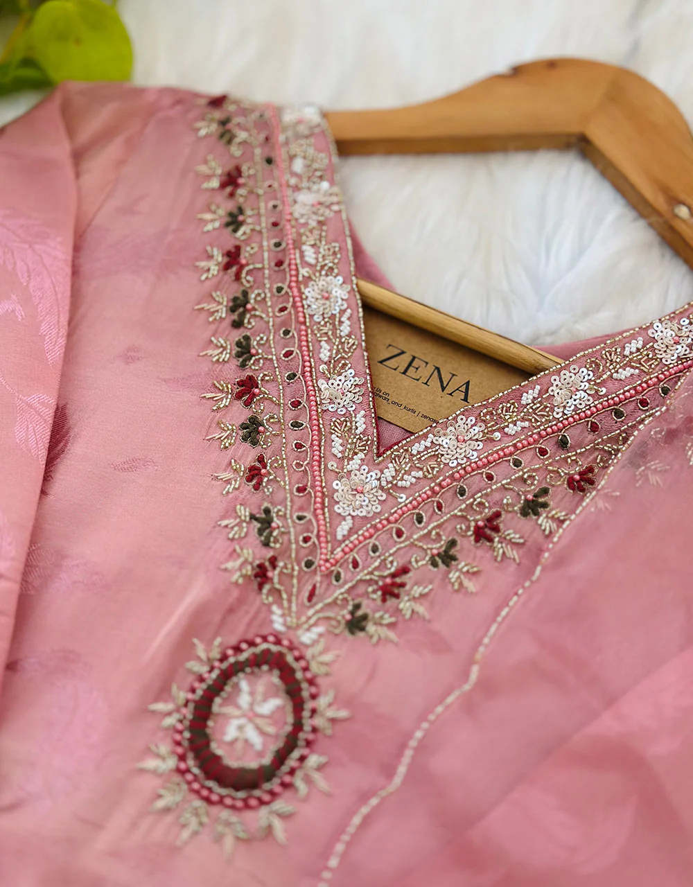 Ready-to-Wear Tissue Silk Handwork Kurti Set β Elegance in Every Detail β¨ - Image 4