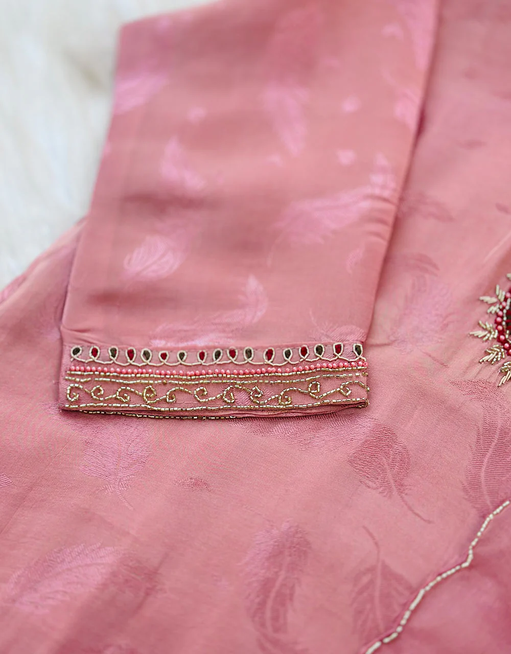 Ready-to-Wear Tissue Silk Handwork Kurti Set β Elegance in Every Detail β¨ - Image 5