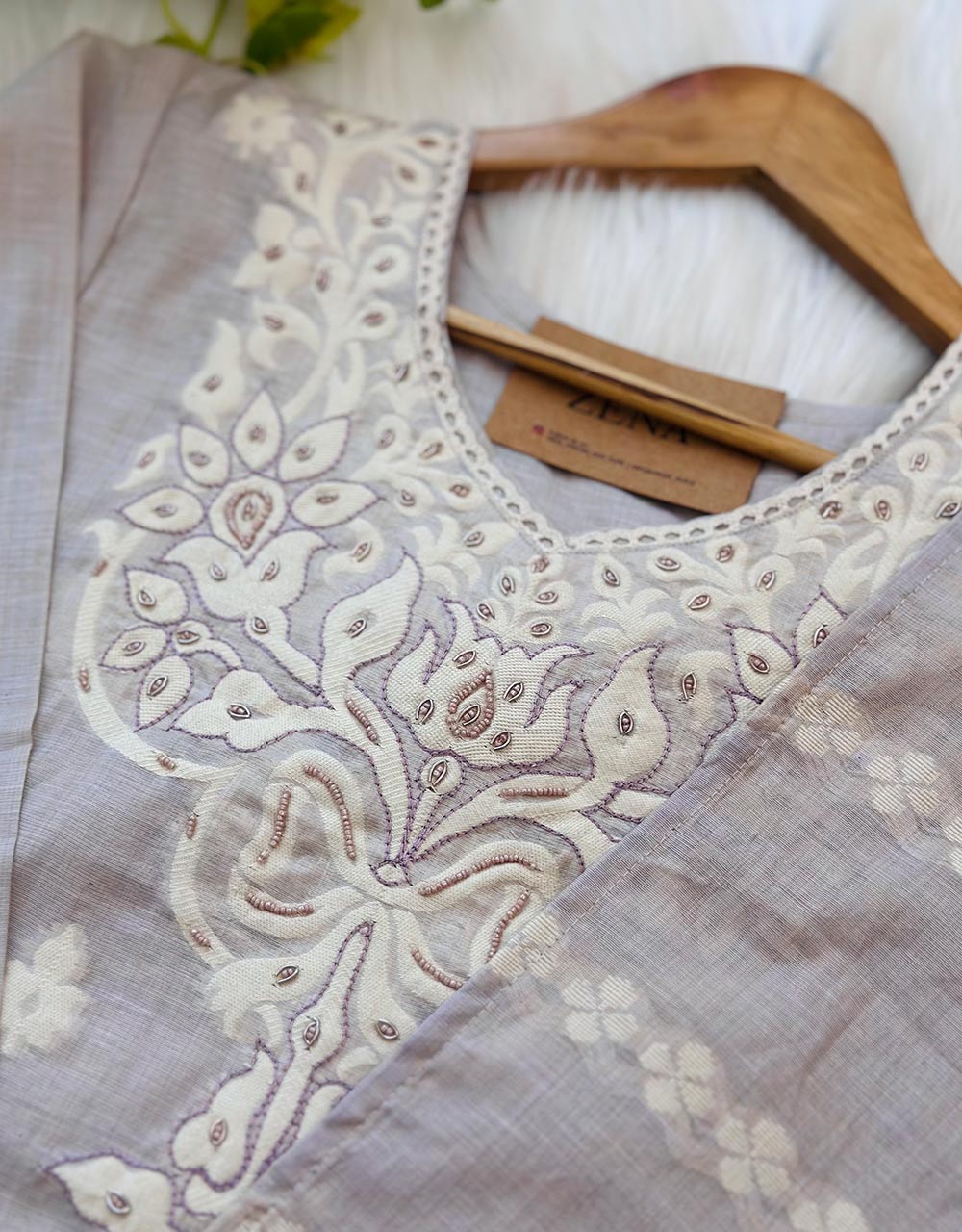 READY TO WEAR MUL CHANDERI HANDWORK KURTI SET πΈ - Image 4