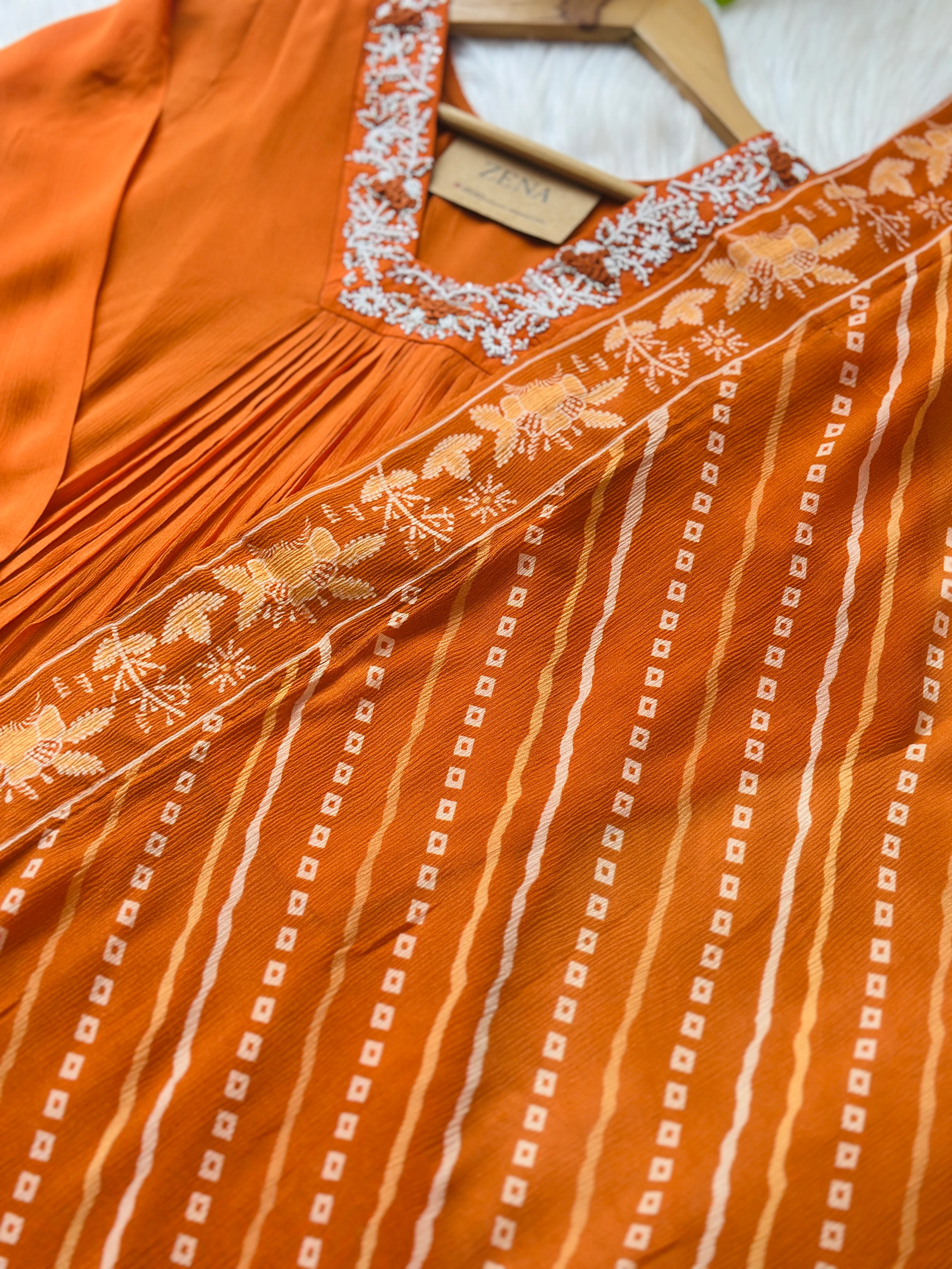 READY TO WEAR PURE CHINNON ANARKALI KURTI SET WITH HAND WORK - Image 4