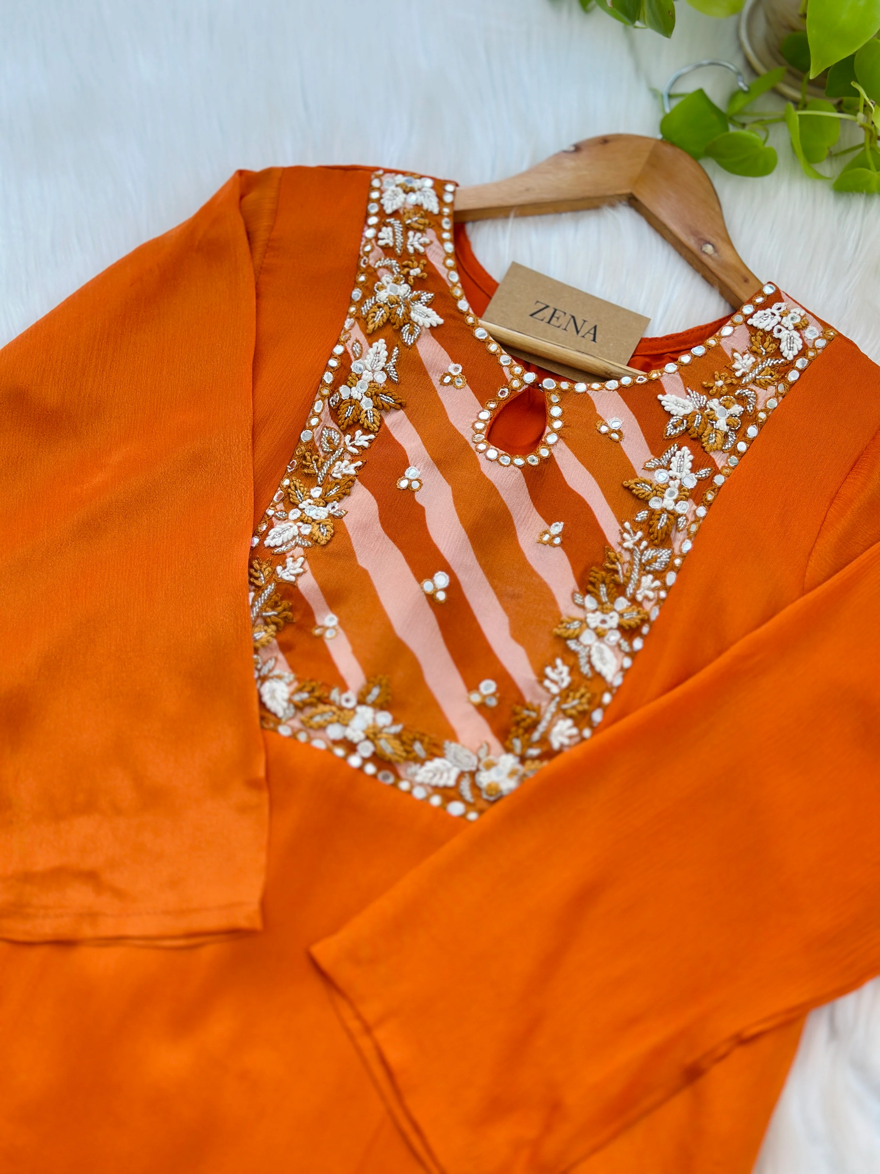 Ready to wear pure chinnon hand work kurti set - Image 3
