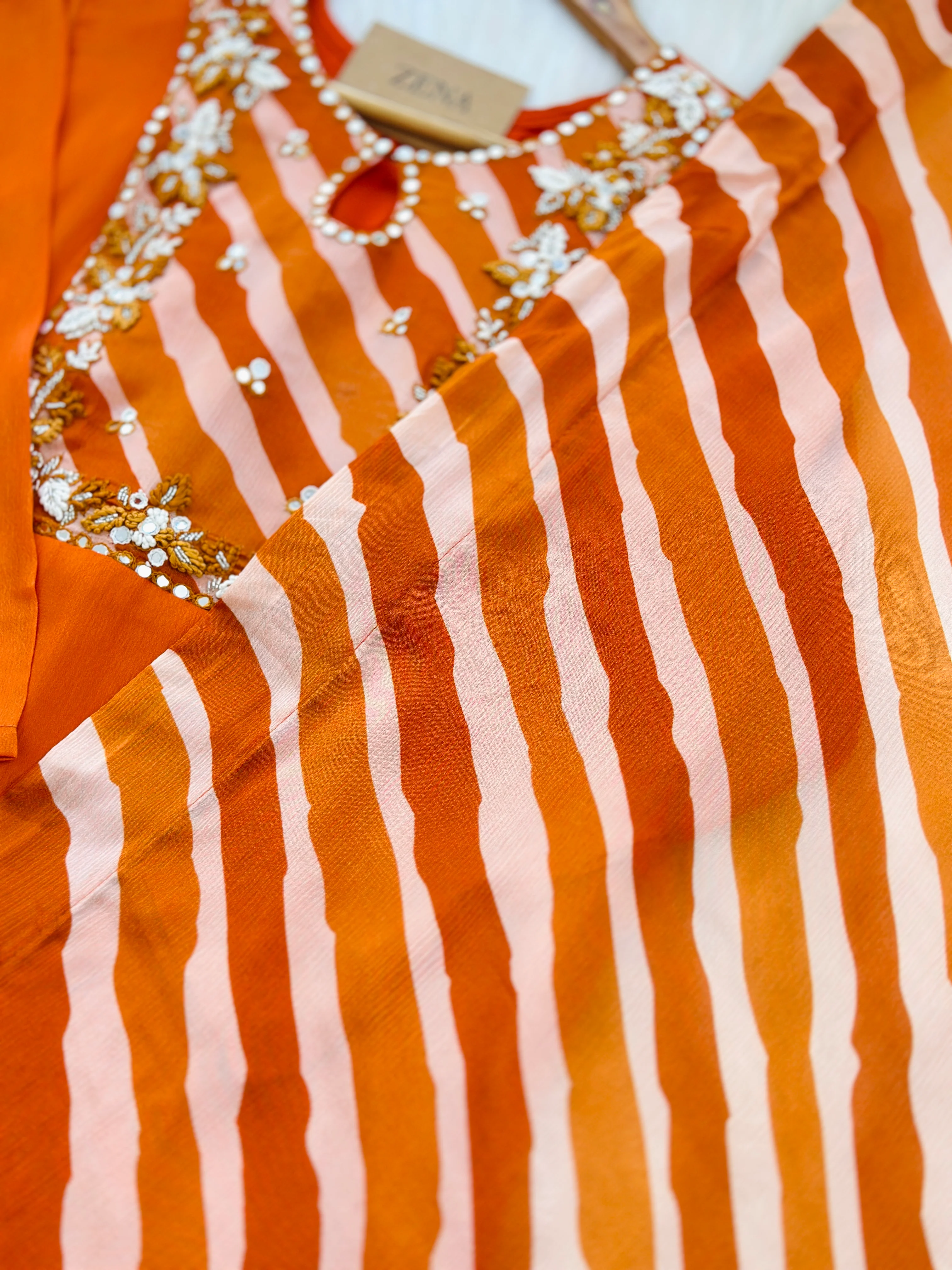 Ready to wear pure chinnon hand work kurti set - Image 4