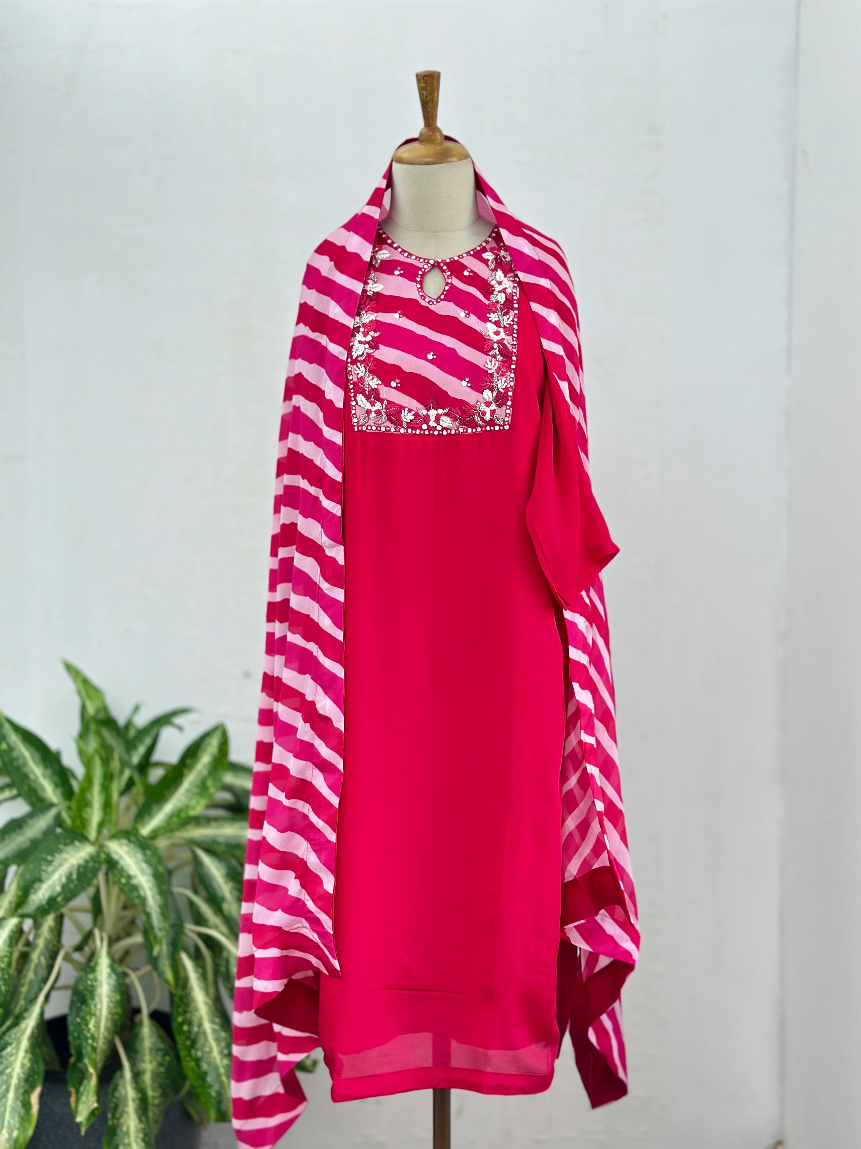 Ready to wear pure chinnon hand work kurti set - Image 5