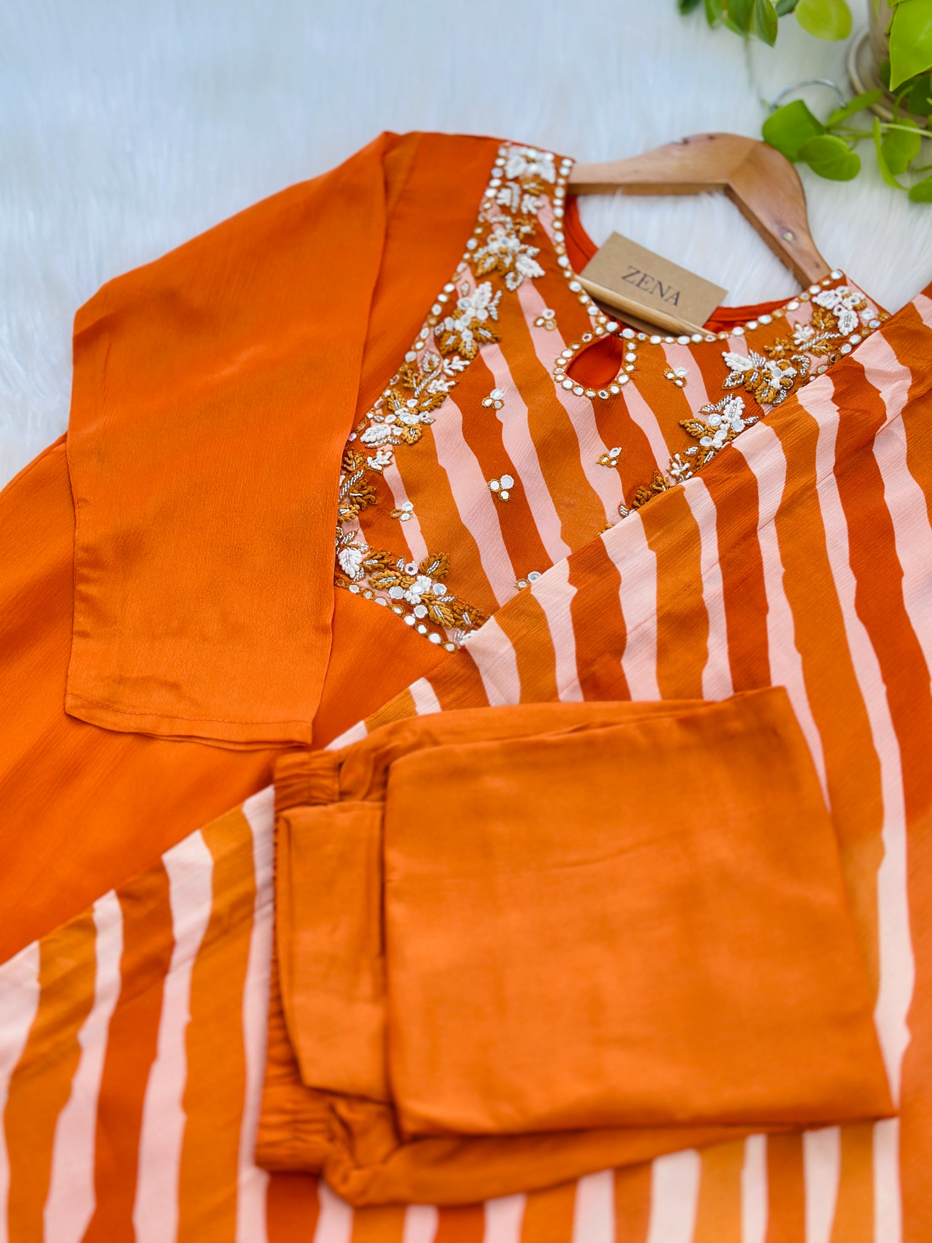 Ready to wear pure chinnon hand work kurti set - Image 6