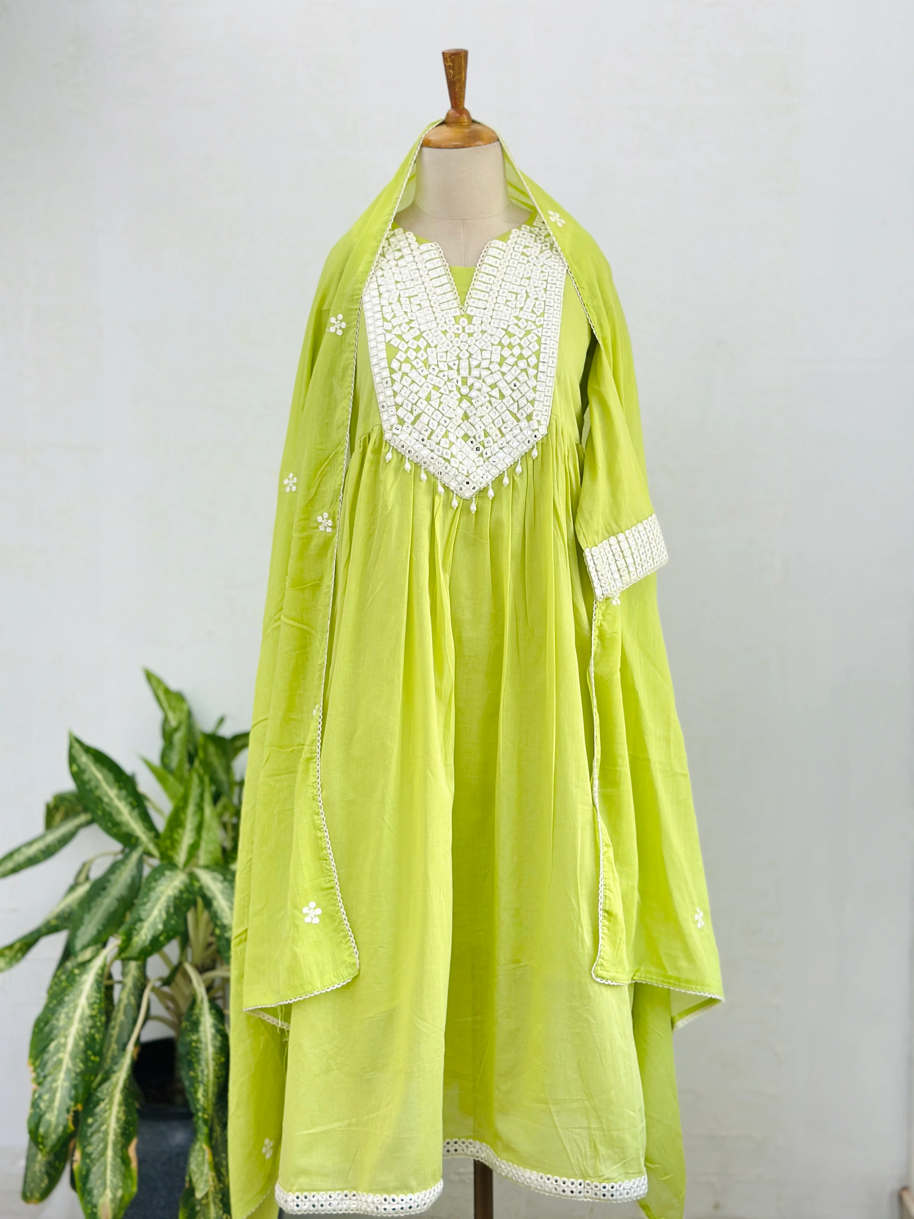 READY TO WEAR PURE MUL COTTON MIRROR WORK ANARKALI KURTI SET ✨ - Image 11