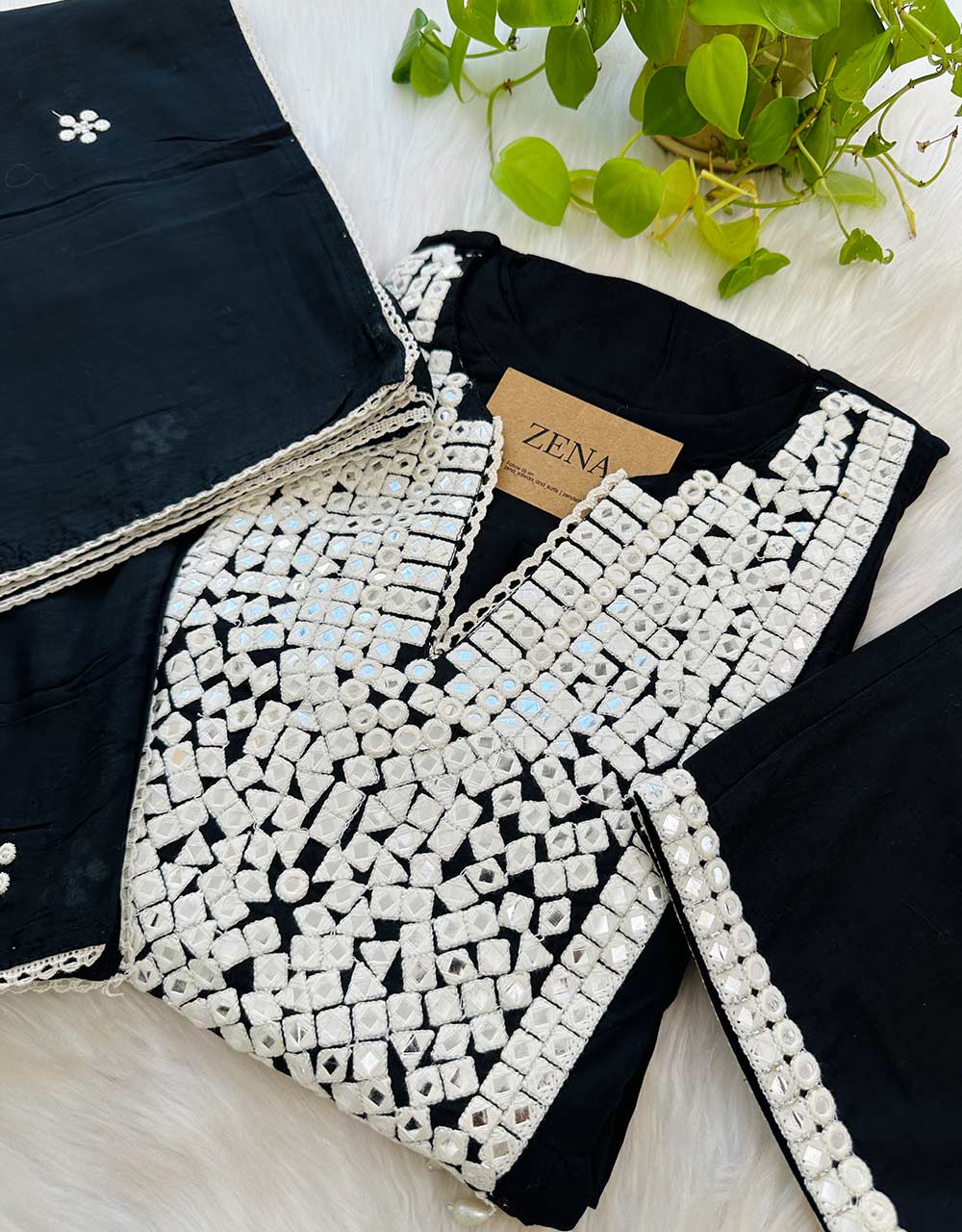 READY TO WEAR PURE MUL COTTON MIRROR WORK ANARKALI KURTI SET ✨ - Image 3