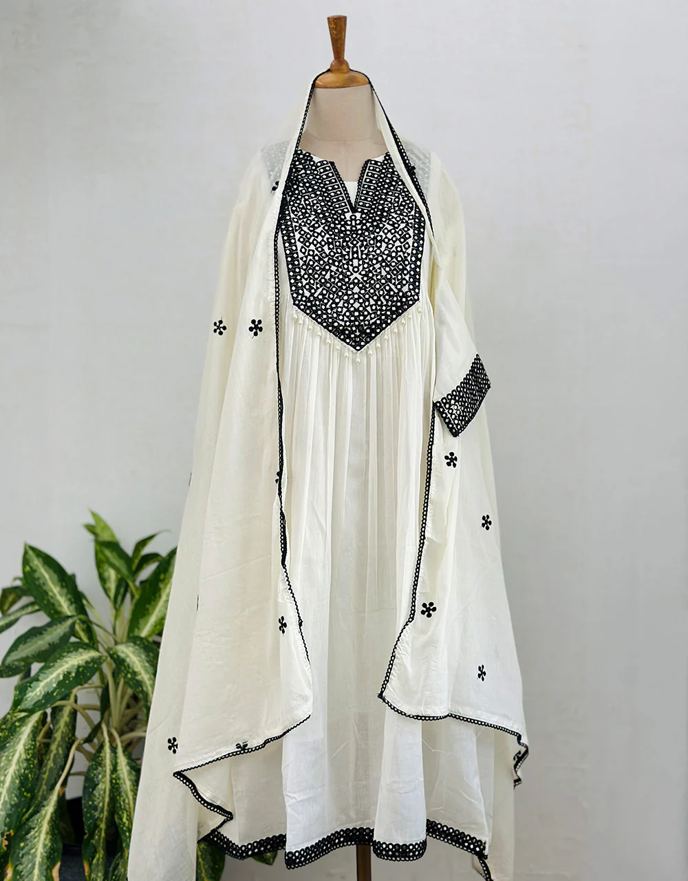 READY TO WEAR PURE MUL COTTON MIRROR WORK ANARKALI KURTI SET ✨ - Image 9