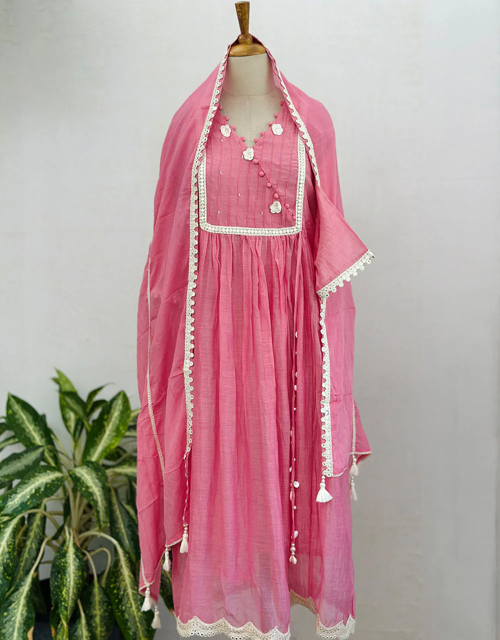 READY TO WEAR PURE MULTIPLE CHANDERI ANARKALI KURTI SET ✨ - Image 8