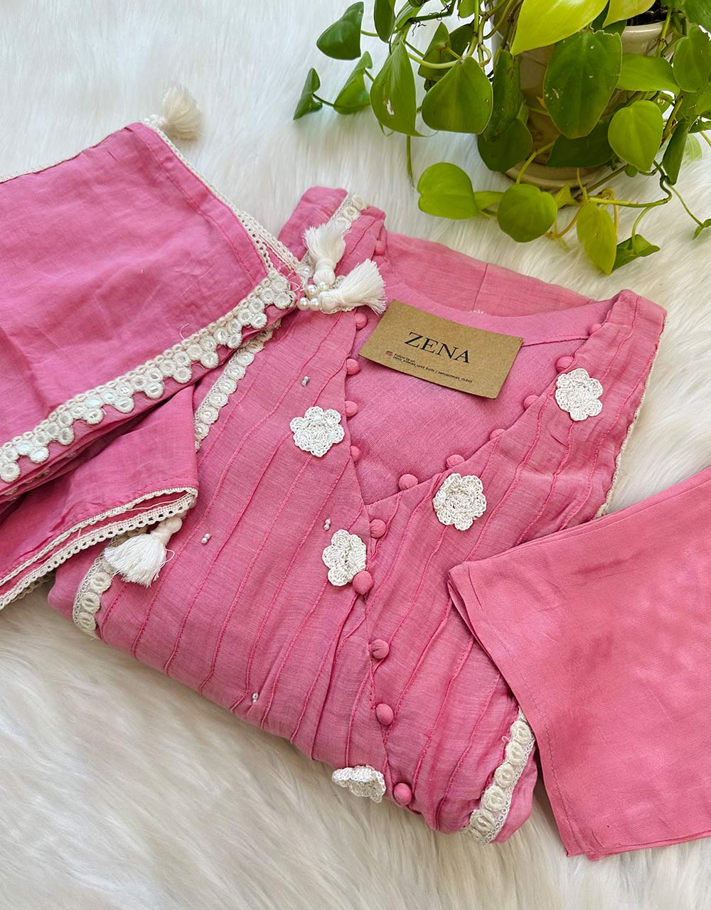 READY TO WEAR PURE MULTIPLE CHANDERI ANARKALI KURTI SET ✨ - Image 9