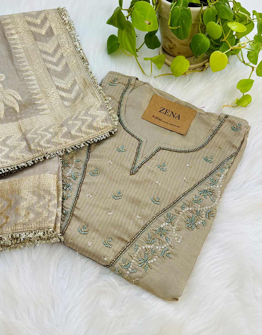 Pure Tissue Silk Semi-Stitched Handwork Kurti Set β A Blend of Luxury & Grace β¨ - Image 3