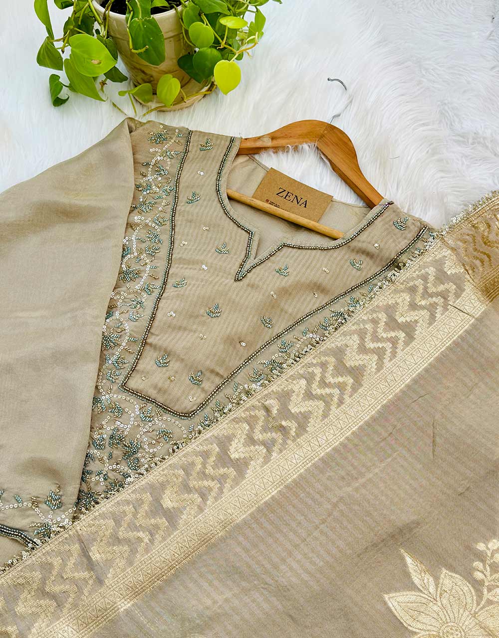 Pure Tissue Silk Semi-Stitched Handwork Kurti Set β A Blend of Luxury & Grace β¨ - Image 4