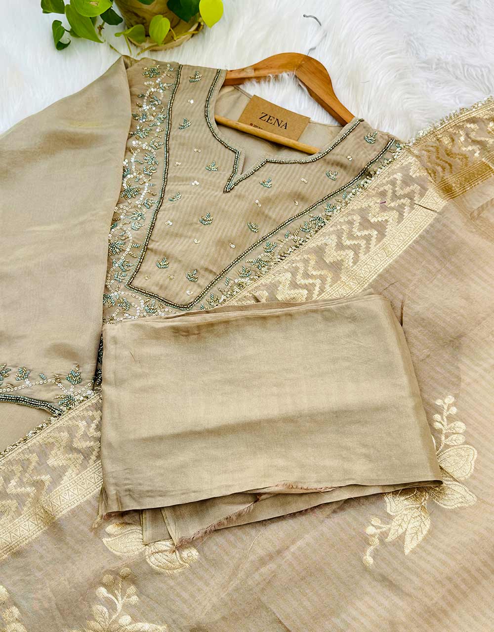 Pure Tissue Silk Semi-Stitched Handwork Kurti Set β A Blend of Luxury & Grace β¨ - Image 5