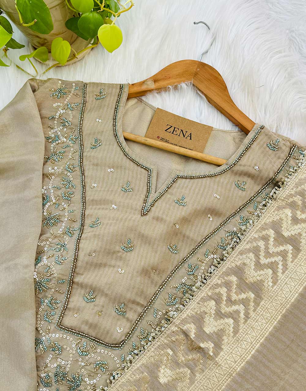 Pure Tissue Silk Semi-Stitched Handwork Kurti Set β A Blend of Luxury & Grace β¨ - Image 6