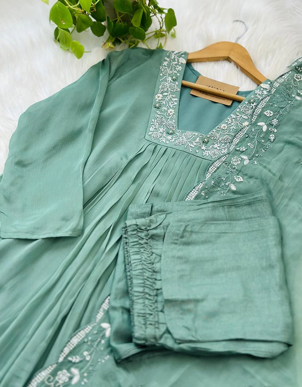 Ready-to-Wear Chinnon Hand Work Kurti Set โ A Blend of Elegance & Luxury โจ - Image 3