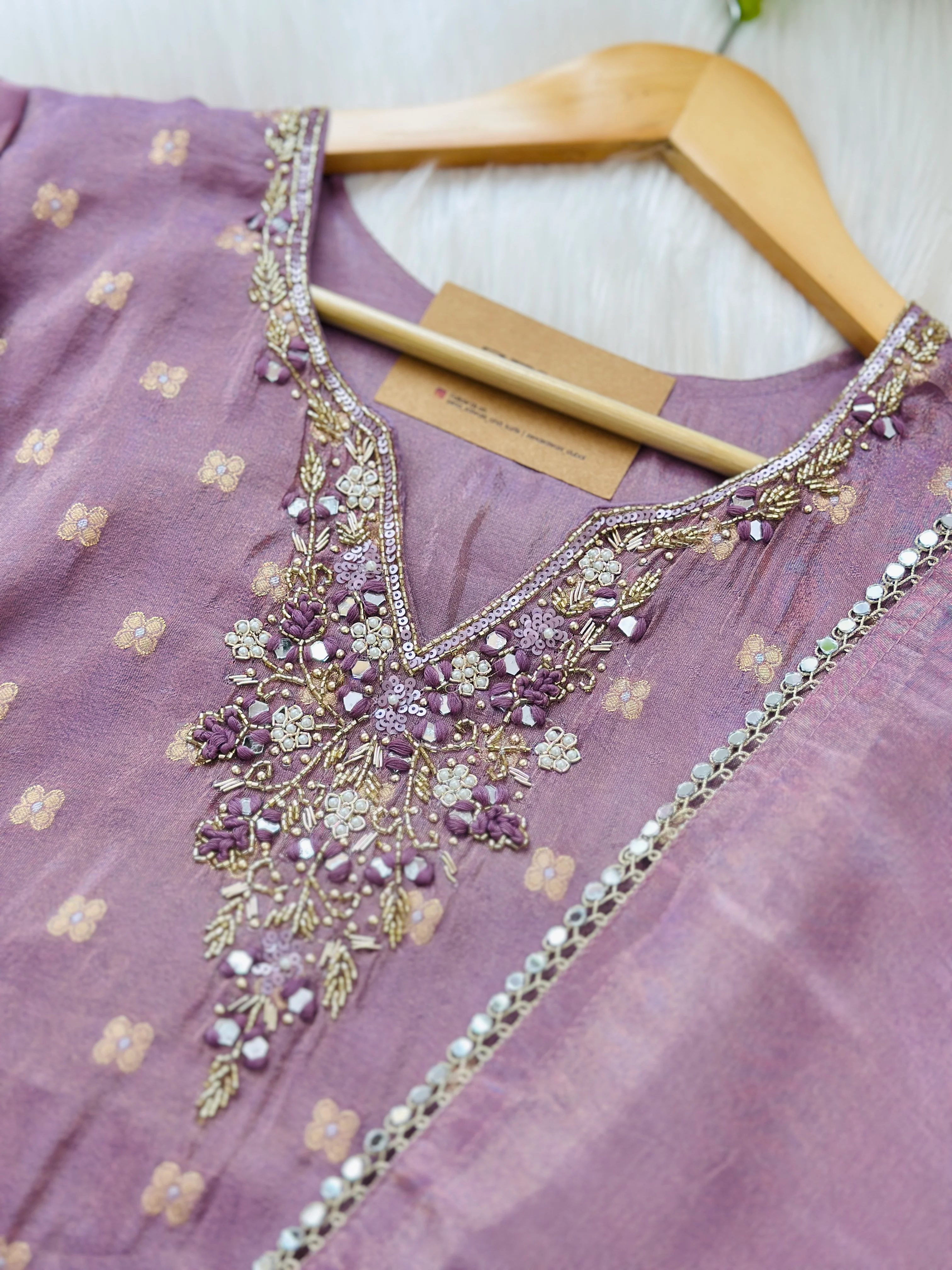 Ready to wear Tissue silk hand work kurti set - Image 2