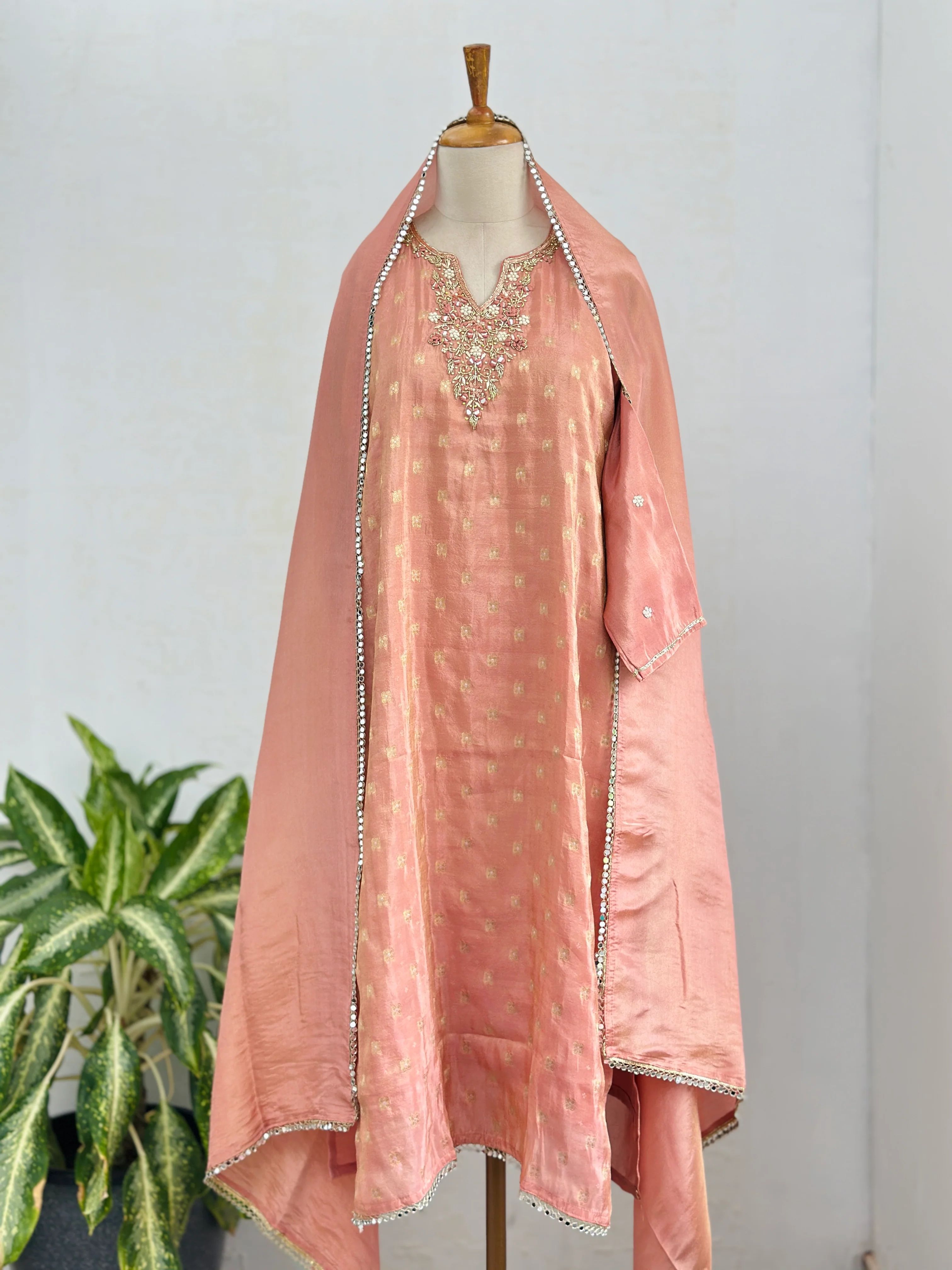 Ready to wear Tissue silk hand work kurti set - Image 4
