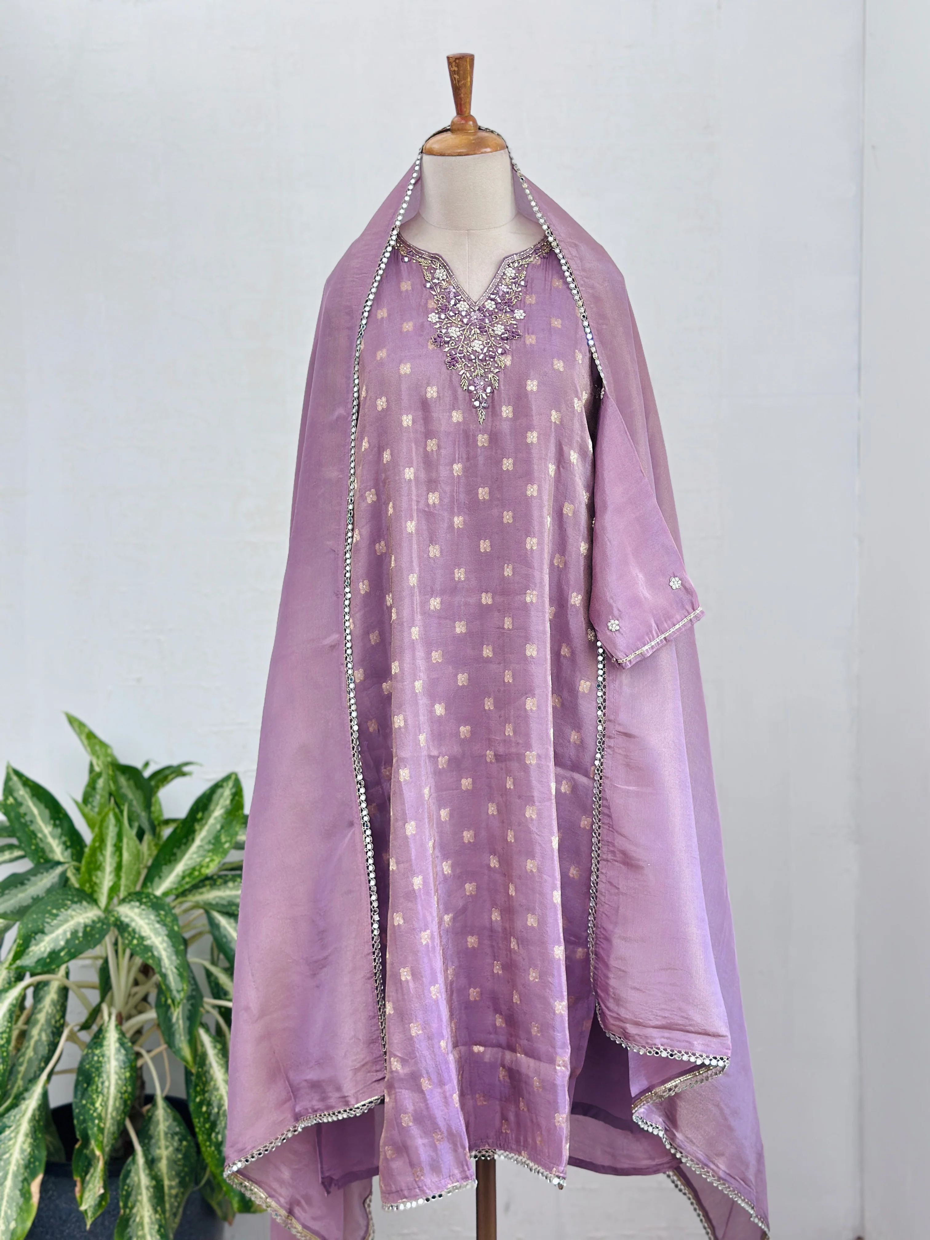 Ready to wear Tissue silk hand work kurti set - Image 5