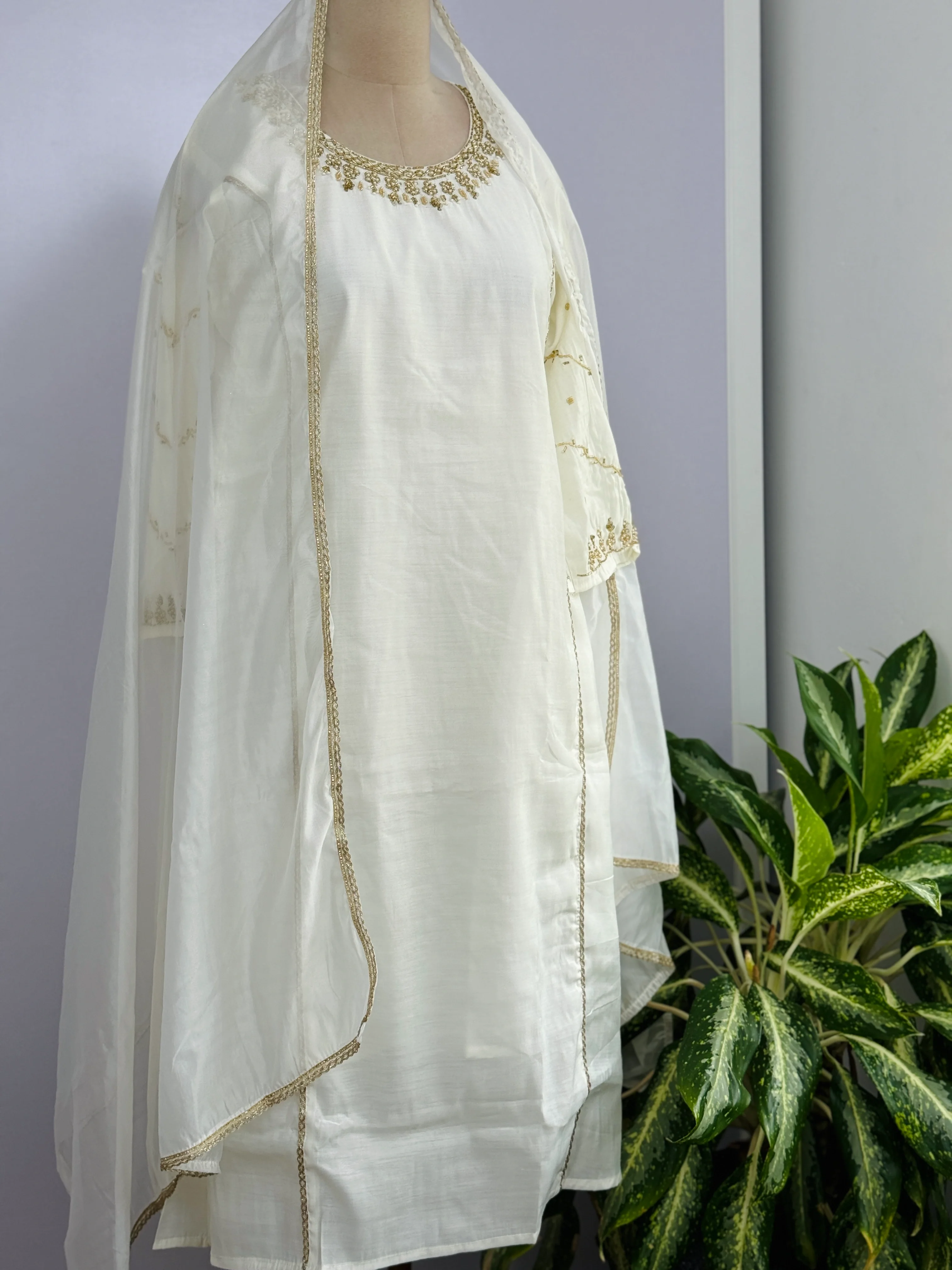 Roman Silk Hand Work A-Line Kurti Set – Elegant Partywear - Image 2