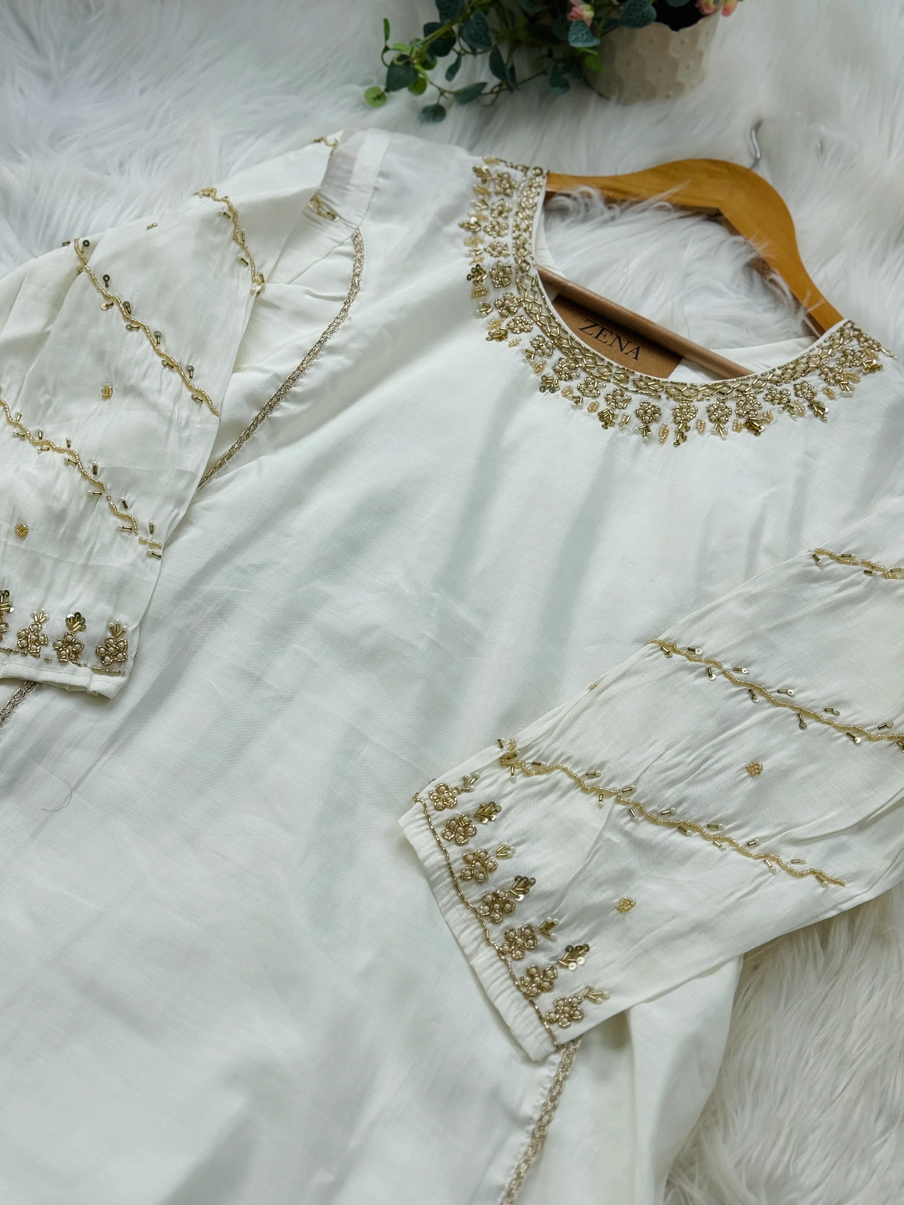 Roman Silk Hand Work A-Line Kurti Set – Elegant Partywear - Image 4