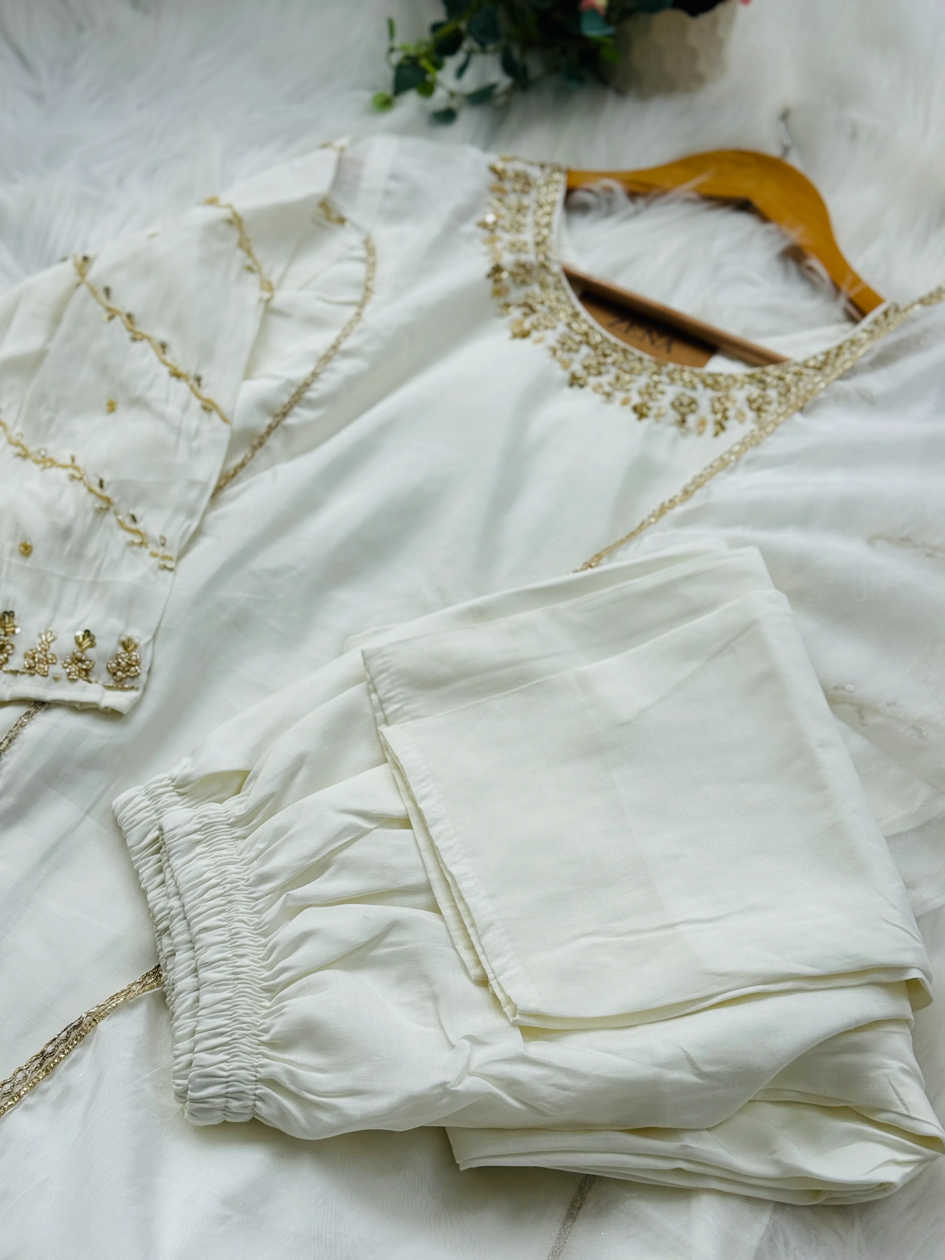 Roman Silk Hand Work A-Line Kurti Set – Elegant Partywear - Image 5