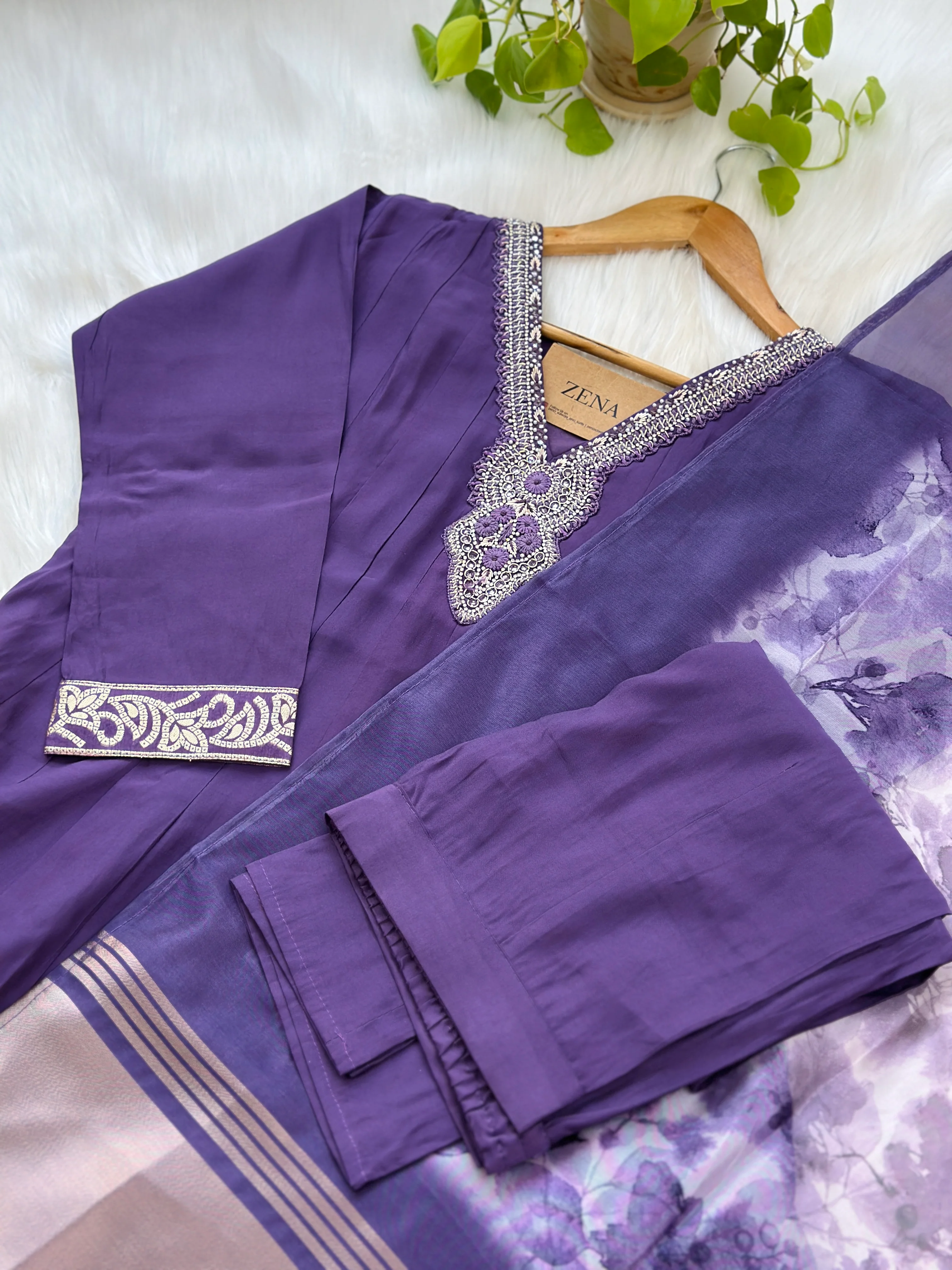Roman silk hand work Anarkali kurti set - Image 4