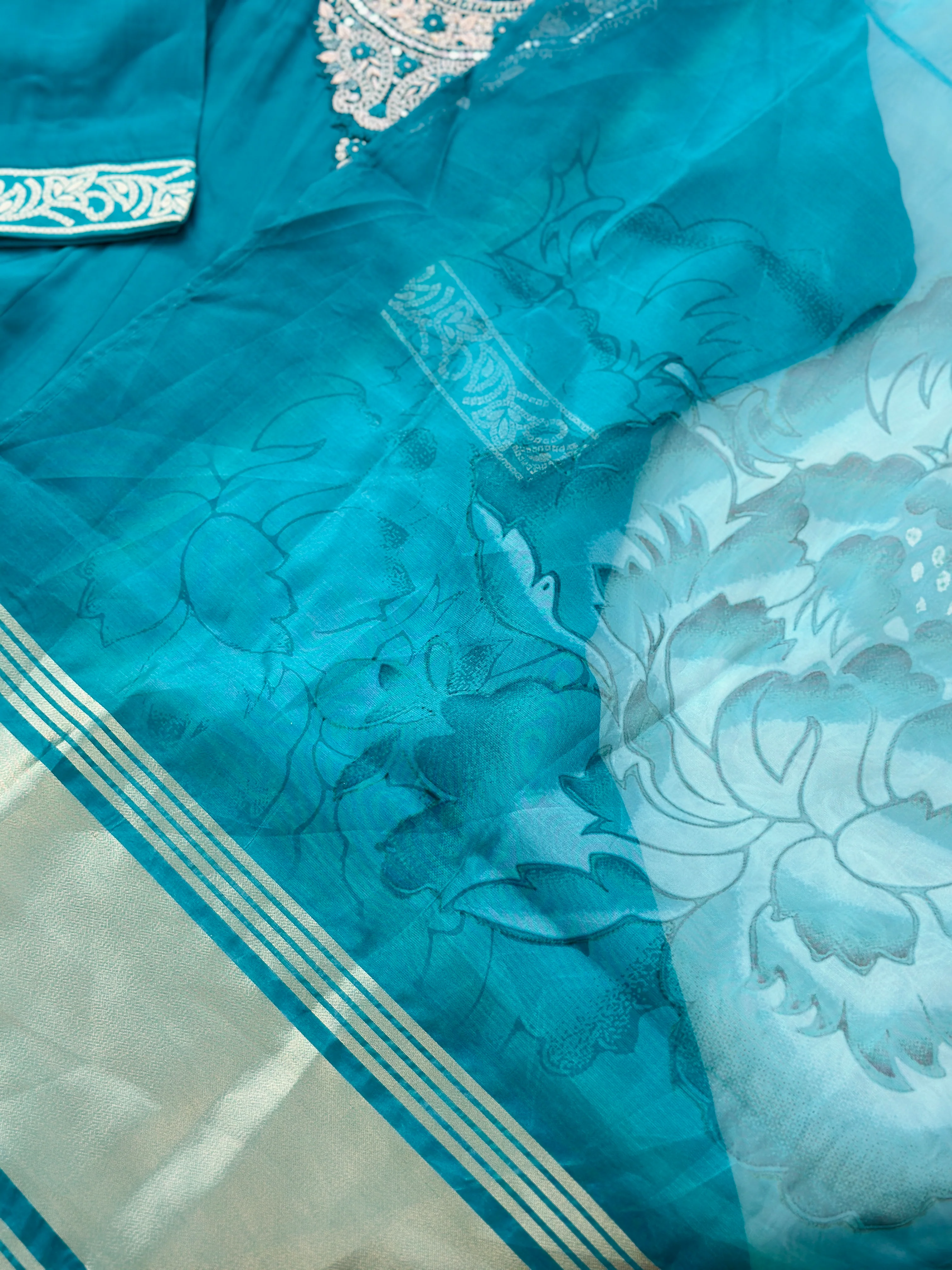 Roman silk hand work Anarkali kurti set - Image 3