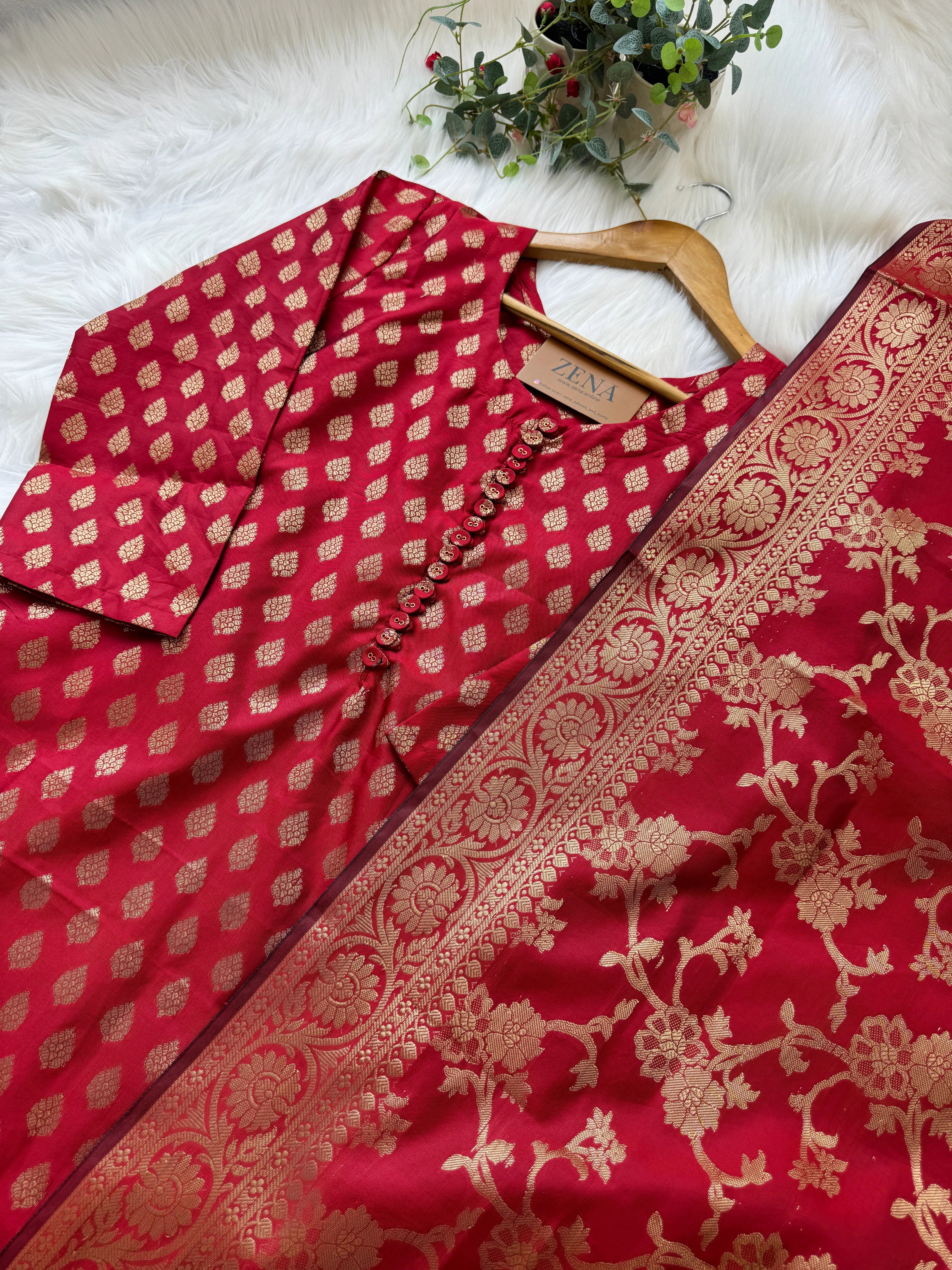 Semi Silk Banarasi Work Kurti Set β Elegant Festive Wear - Image 3
