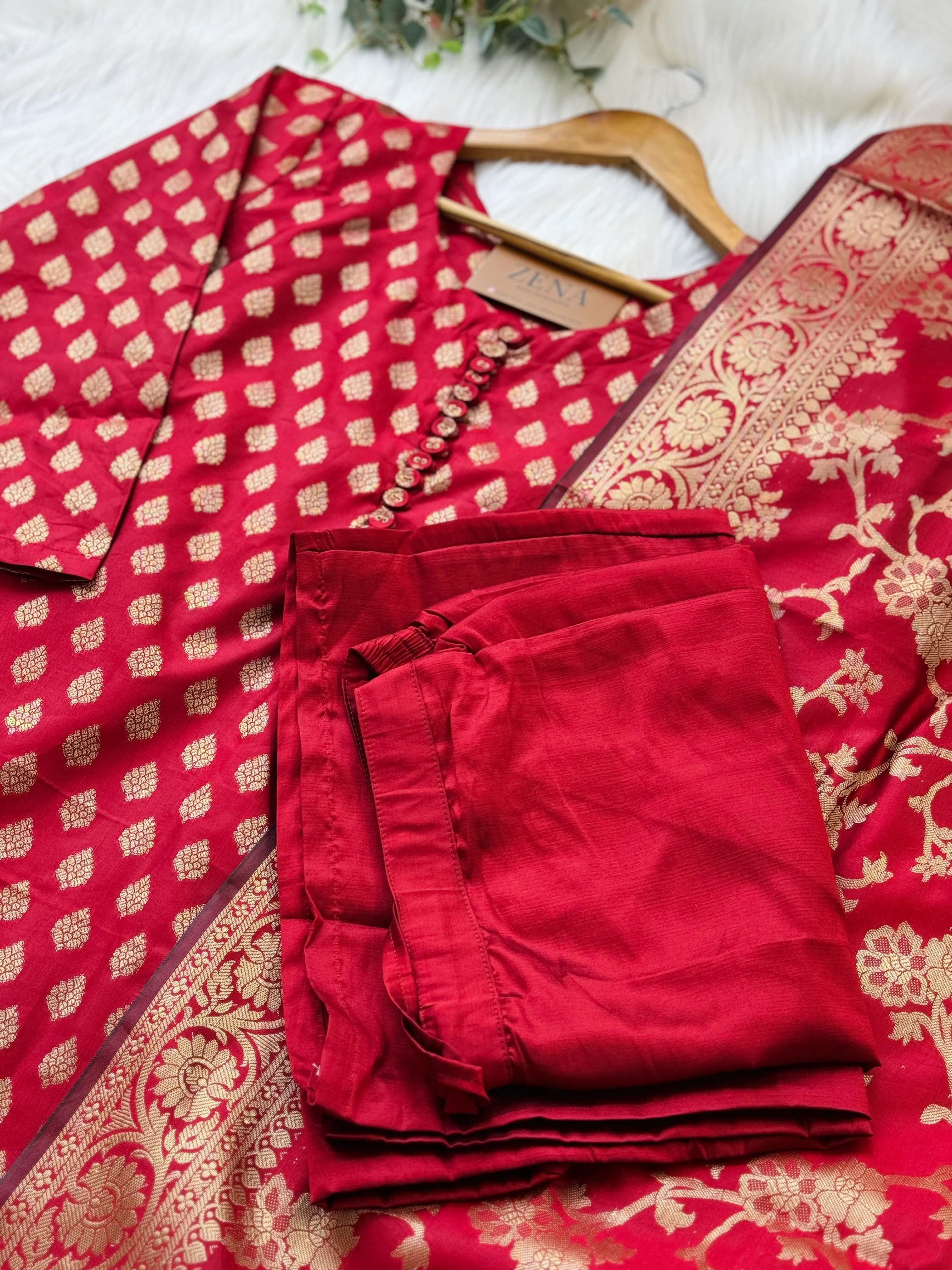 Semi Silk Banarasi Work Kurti Set β Elegant Festive Wear - Image 5
