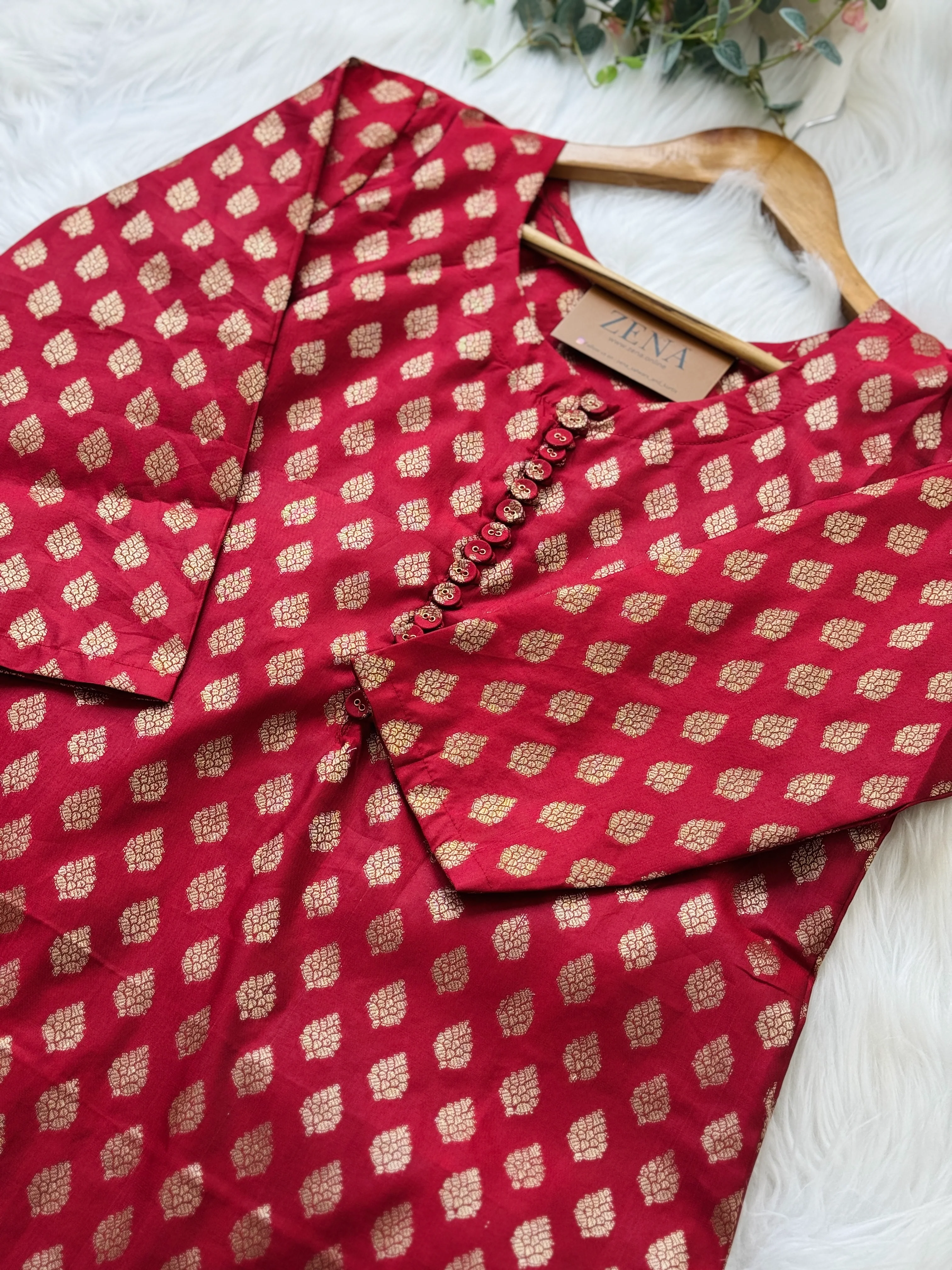 Semi Silk Banarasi Work Kurti Set β Elegant Festive Wear - Image 6